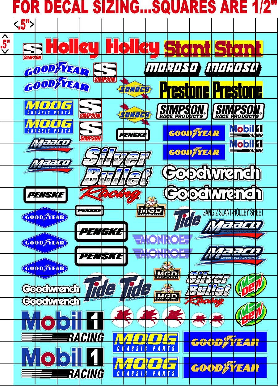Gang Sheet 2-Slant Holly 1/10 Scale White Vinyl R/C Model Decal Sticker Sheet Radio Control Lexan Body - Decorate Your R/c Cars, Boats, Trucks