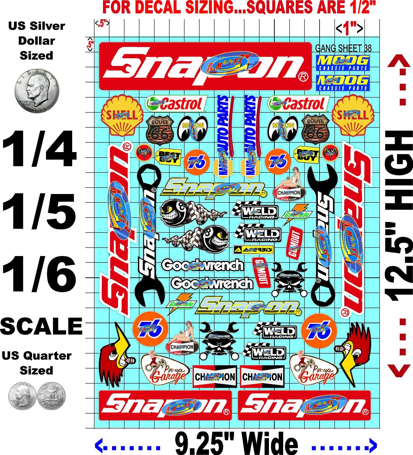 Clear Vinyl R/C Racing Sponsor Sticker Gang Sheet 38-1/4-1/5 � 1/6th Scale Model Decal Sticker Sheet Radio Control Lexan Body � Die-Cut to Shape - Peel & Stick � Water Slide - Snap - Gift