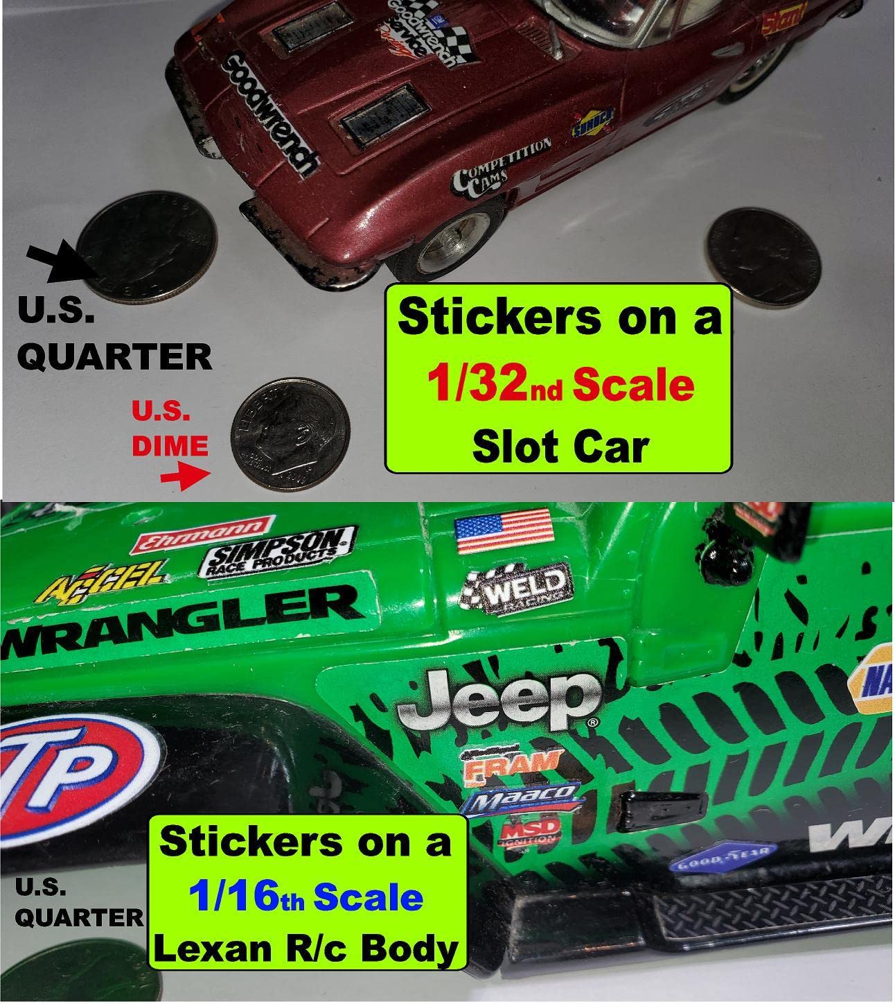 Clear Vinyl R/C Racing Sponsor Sticker Gang Sheet 10-1/24 � 1/16th Scale Model Decal Sticker Sheet Radio Control Lexan Body � Die-Cut to Shape - Peel & Stick � Water Slide