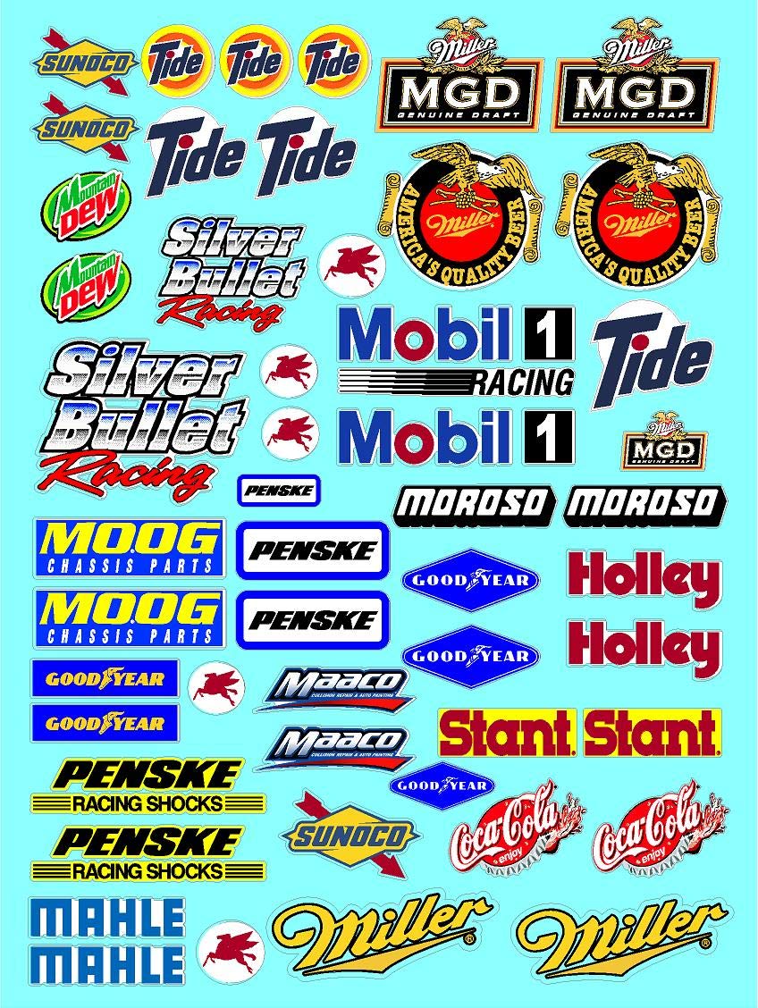 Clear Vinyl R/C Racing Sponsor Sticker Gang Sheet 3-1/4-1/5 � 1/6th Scale Model Decal Sticker Sheet Radio Control Lexan Body � Die-Cut to Shape - Peel & Stick � Water Slide- MGD