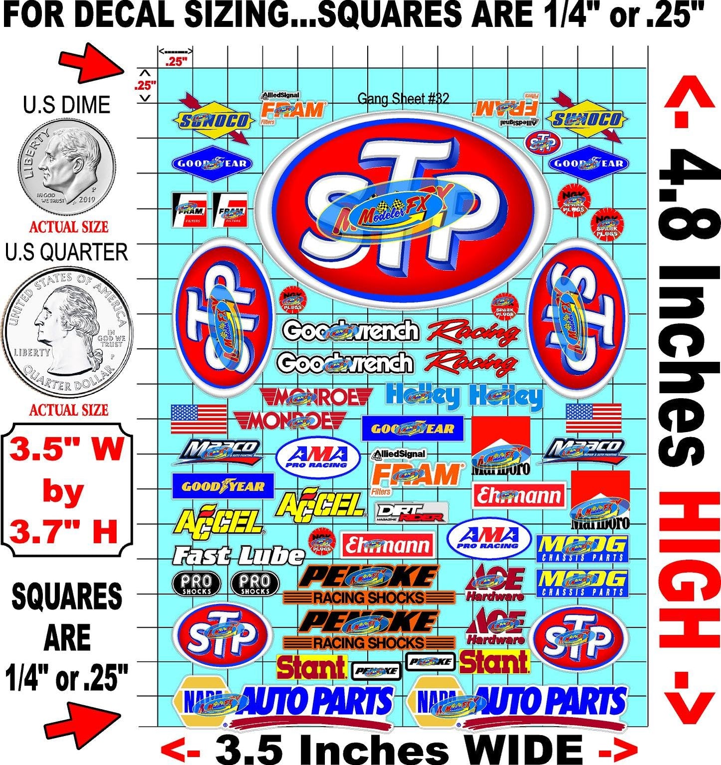 Clear Vinyl R/C Racing Sponsor Sticker Gang Sheet 32 stp-1/24 � 1/16th Scale Model Decal Sticker Sheet Radio Control Lexan Body � Die-Cut to Shape - Peel & Stick � Water Slide