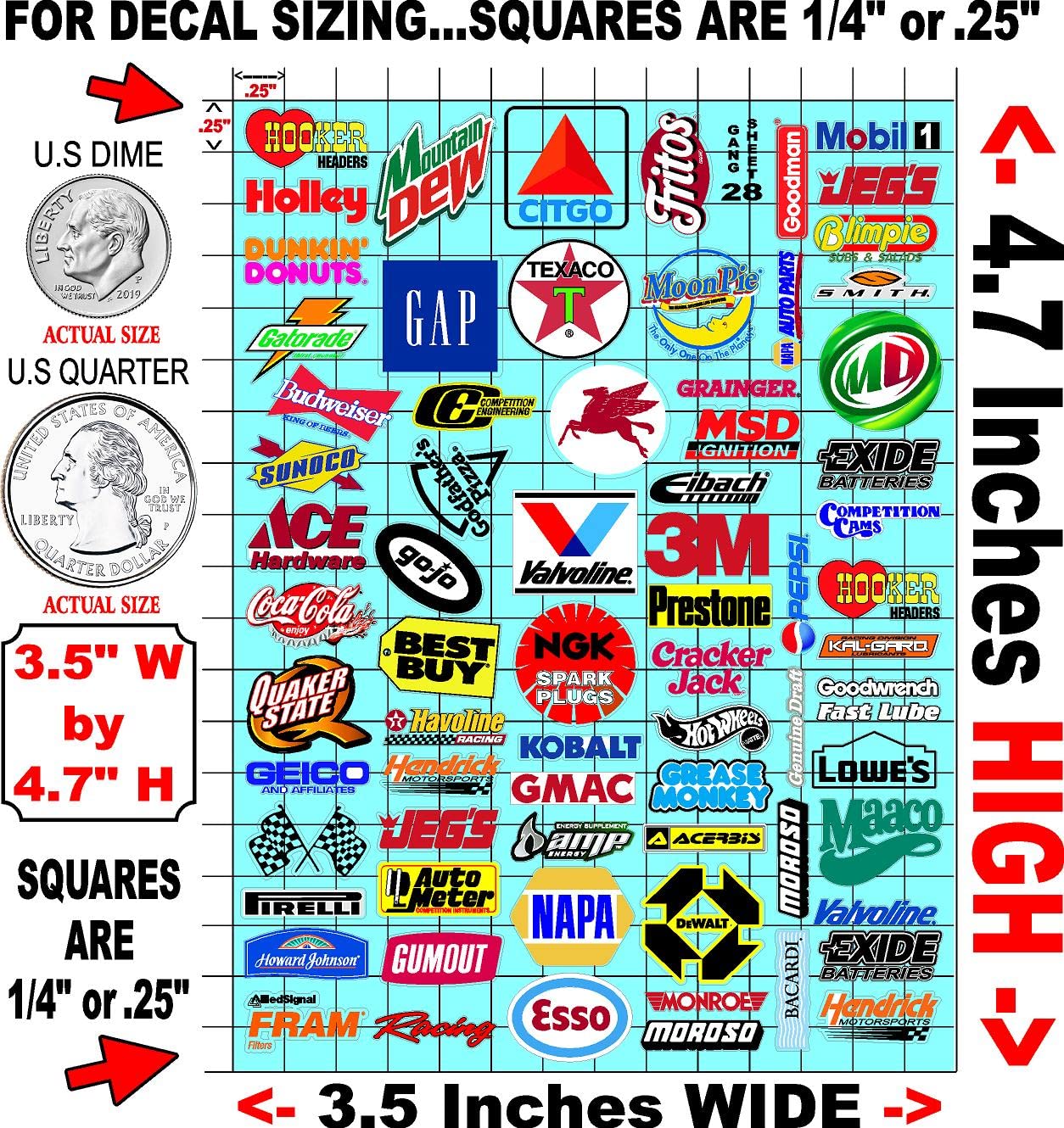 Clear Vinyl R/C Racing Sponsor Sticker Gang Sheet 28-1/24 � 1/16th Scale Model Decal Sticker Sheet Radio Control Lexan Body � Die-Cut to Shape - Peel & Stick � Water Slide