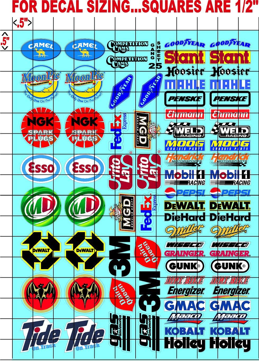 Camel - ESSO Sticker Gang Sheet 25-1/10 Scale White Vinyl R/C Model Decal Sticker Sheet Radio Control Lexan Body - Decorate Your R/c Cars, Boats, Trucks Along with Any Other Scale Model Kit.