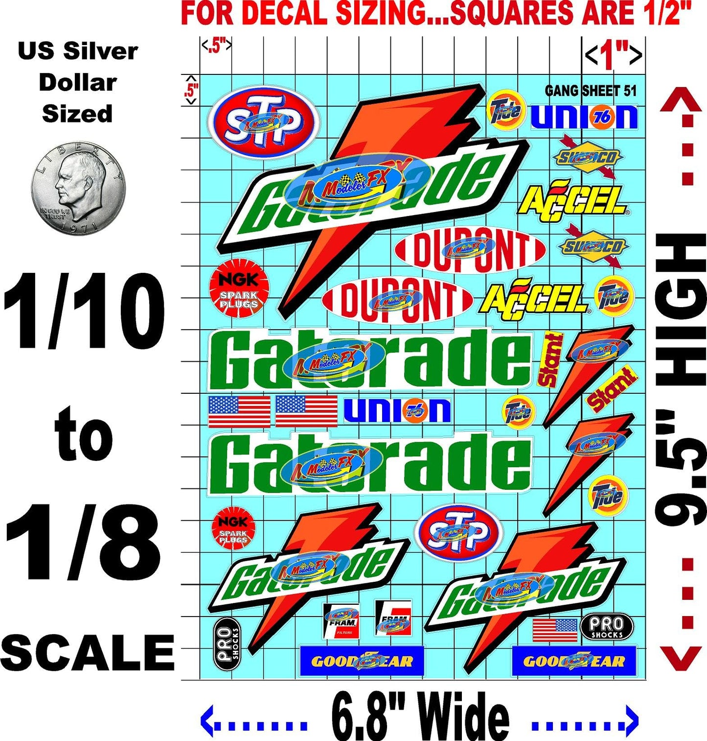 White Vinyl R/C Racing Sponsor Sticker Gang Sheet 51-1/8th � 1/10th Scale Model Decal Sticker Sheet R/C Lexan Body - Decorate Your R/c Cars, Boats, Truck Model � Die-Cut to Shape - Peel & Stick