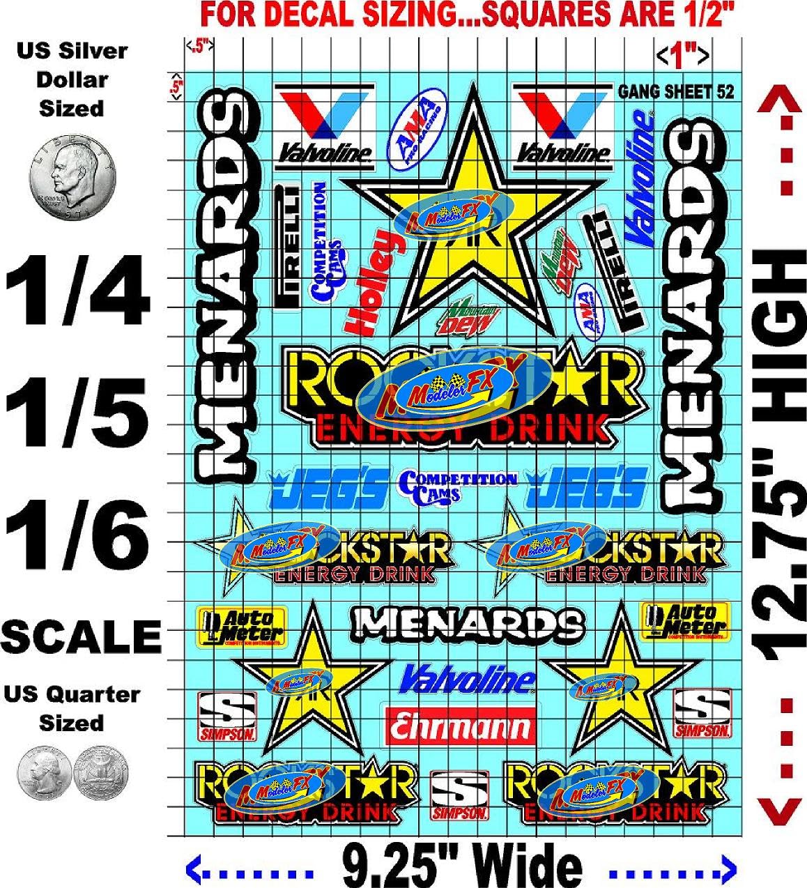White Vinyl R/C Racing Sponsor Sticker Gang Sheet 52-1/4-1/5 � 1/6th Scale Model Decal Sticker Sheet Radio Control Lexan Body � Die-Cut to Shape - Peel & Stick � Water Slide - Energy