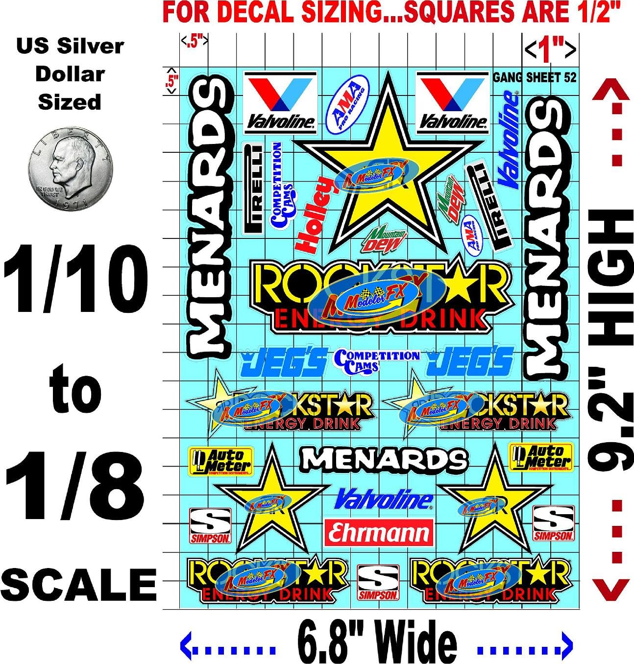 White Vinyl R/C Racing Sponsor Sticker Gang Sheet 52-1/8th � 1/10th Scale Model Decal Sticker Sheet R/C Lexan Body - Decorate Your R/c Cars, Boats, Truck Model � Die-Cut to Shape - Peel & Stick