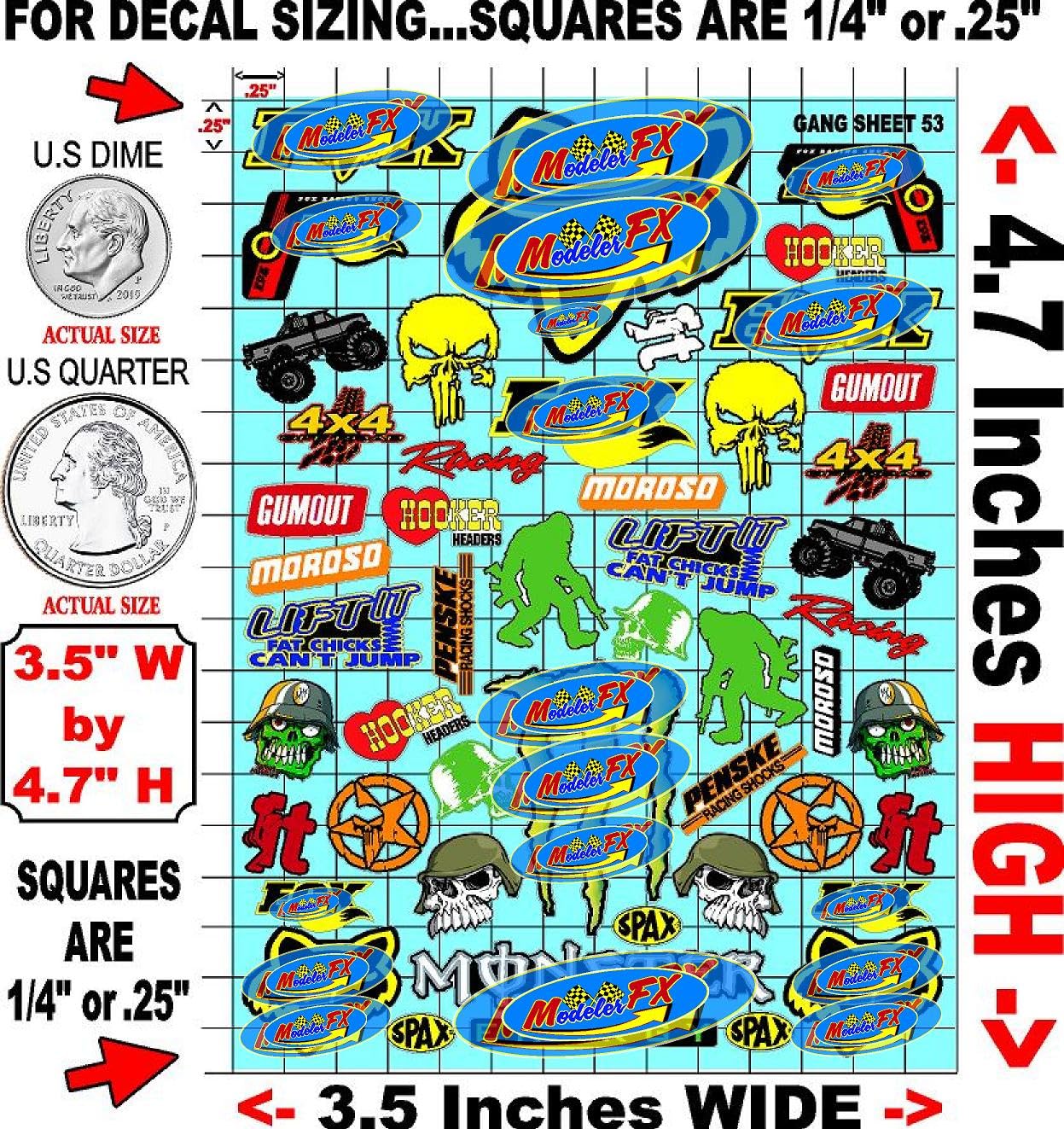 Clear Vinyl R/C Racing Sponsor Sticker Gang Sheet 53-1/24 � 1/16th Scale Model Decal Sticker Sheet Radio Control Lexan Body � Die-Cut to Shape - Peel & Stick � Water Slide