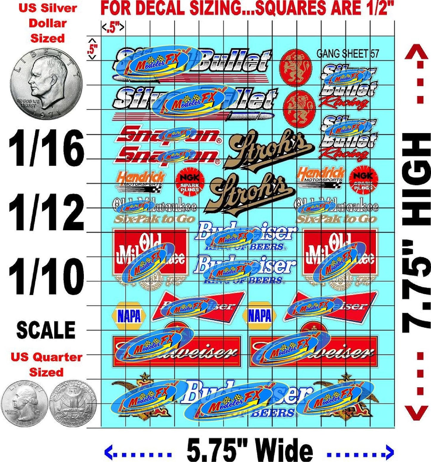 Racing Sponsor Sticker Gang Sheet 57-1/16-1/12-1/10th Scale White Vinyl R/C Model Decal Sticker Sheet Radio Control Lexan Body - Decorate Your R/c Cars, Boats, Trucks Other Scale Model Kit.