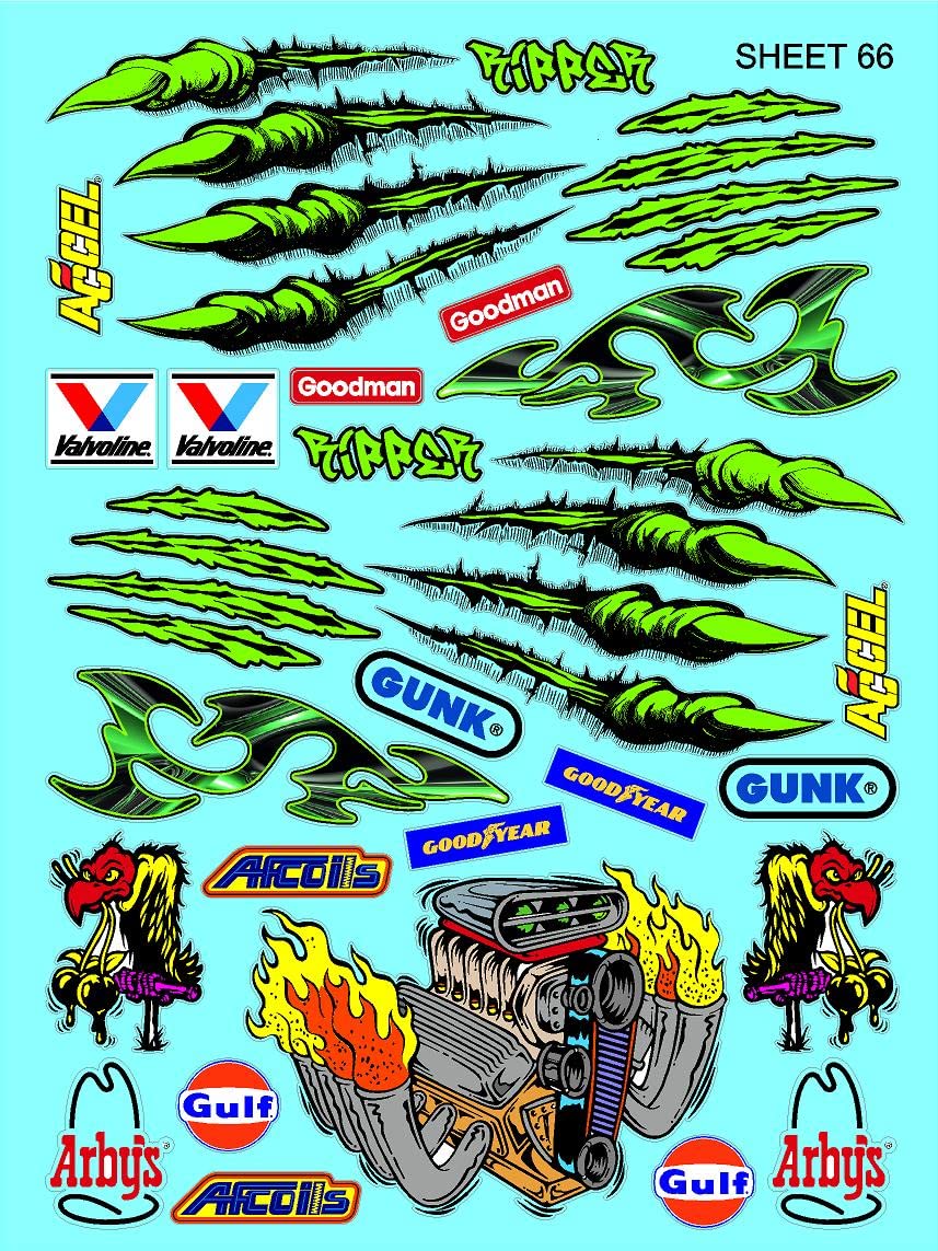 Clear Vinyl Sticker Sheet 66-CLAWZ-R/C Model Decal-1/12-1/10th Scale DIE-Cut-Peel Radio Control | Slot Cars | U/V Printed
