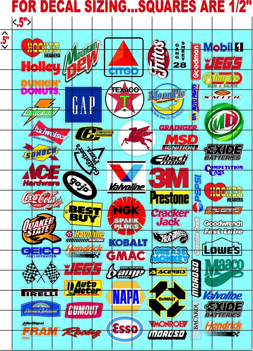Generic AMP - FRAM Sticker Gang Sheet 28-1/10 Scale White Vinyl R/C Model Decal Sticker Sheet Radio Control Lexan Body - Decorate Your R/c Cars, Boats, Trucks Along with Any Other Scale Model Kit.