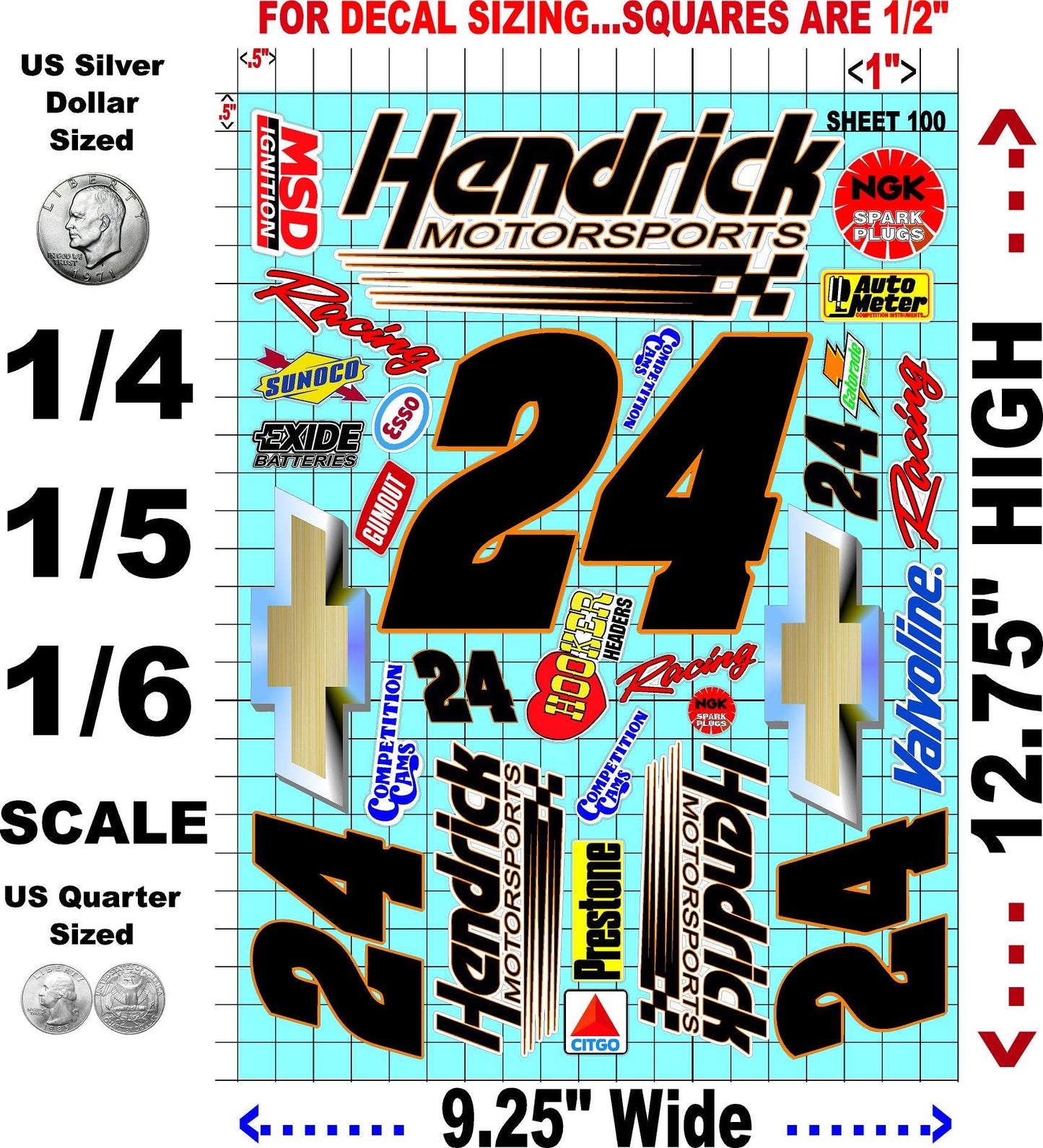 White Vinyl R/C Racing Sponsor Sticker Gang Sheet 100-1/4-1/5 � 1/6th Scale Model Decal Sticker Sheet Radio Control Lexan Body � Die-Cut to Shape - Peel & Stick � Water Slide 80's