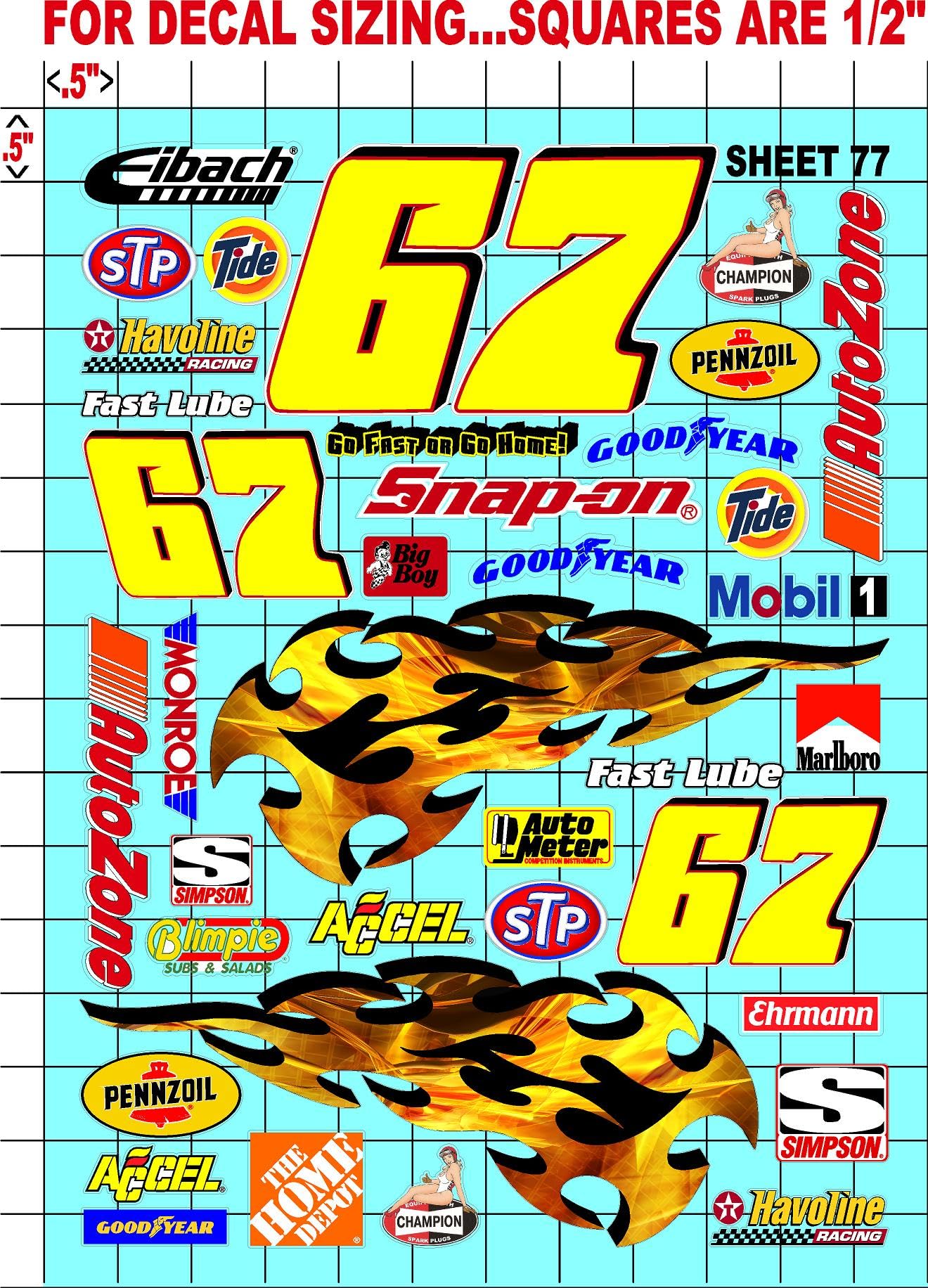 Clear Vinyl Sticker Variety Sheet 77-1/12 to 1/10th Scale R/C Model Decal Sticker Sheet Radio Control Lexan Body