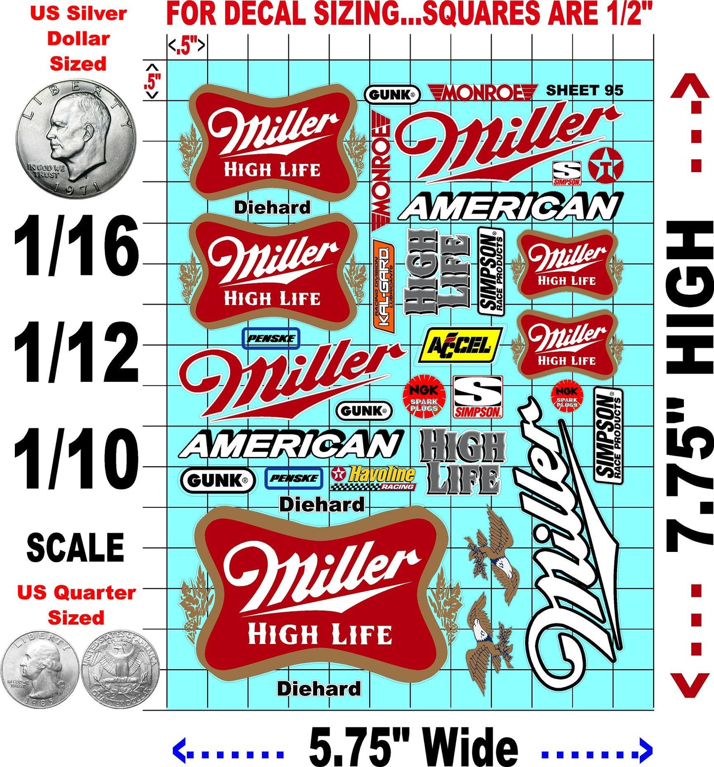White Vinyl Sticker Variety Sheet 95-1/12 to 1/10th Scale R/C Model Decal Sticker Sheet Radio Control Lexan Body