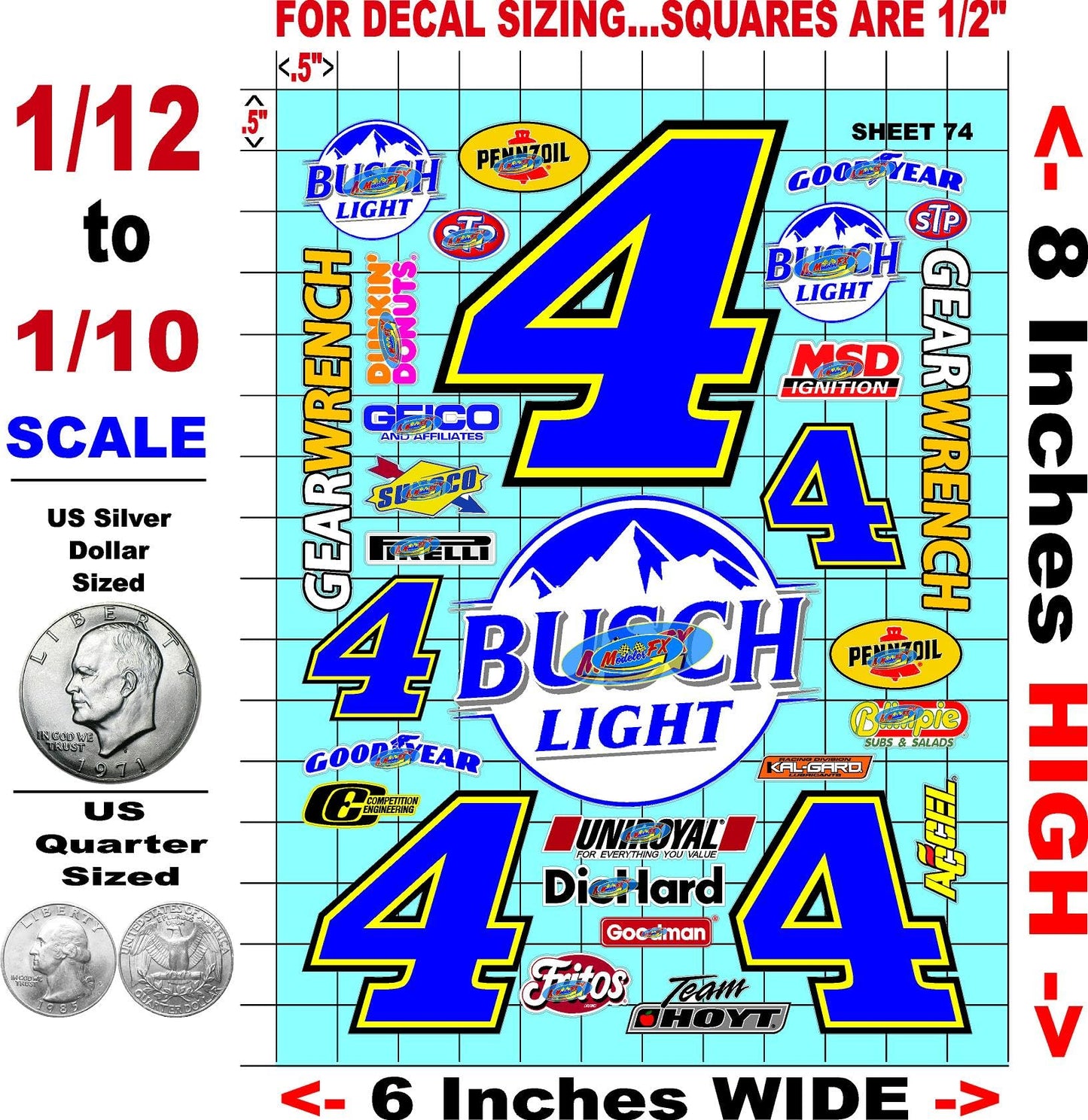 Clear Vinyl Sticker Variety Sheet 74-1/12 to 1/10th Scale R/C Model Decal Sticker Sheet Radio Control Lexan Body