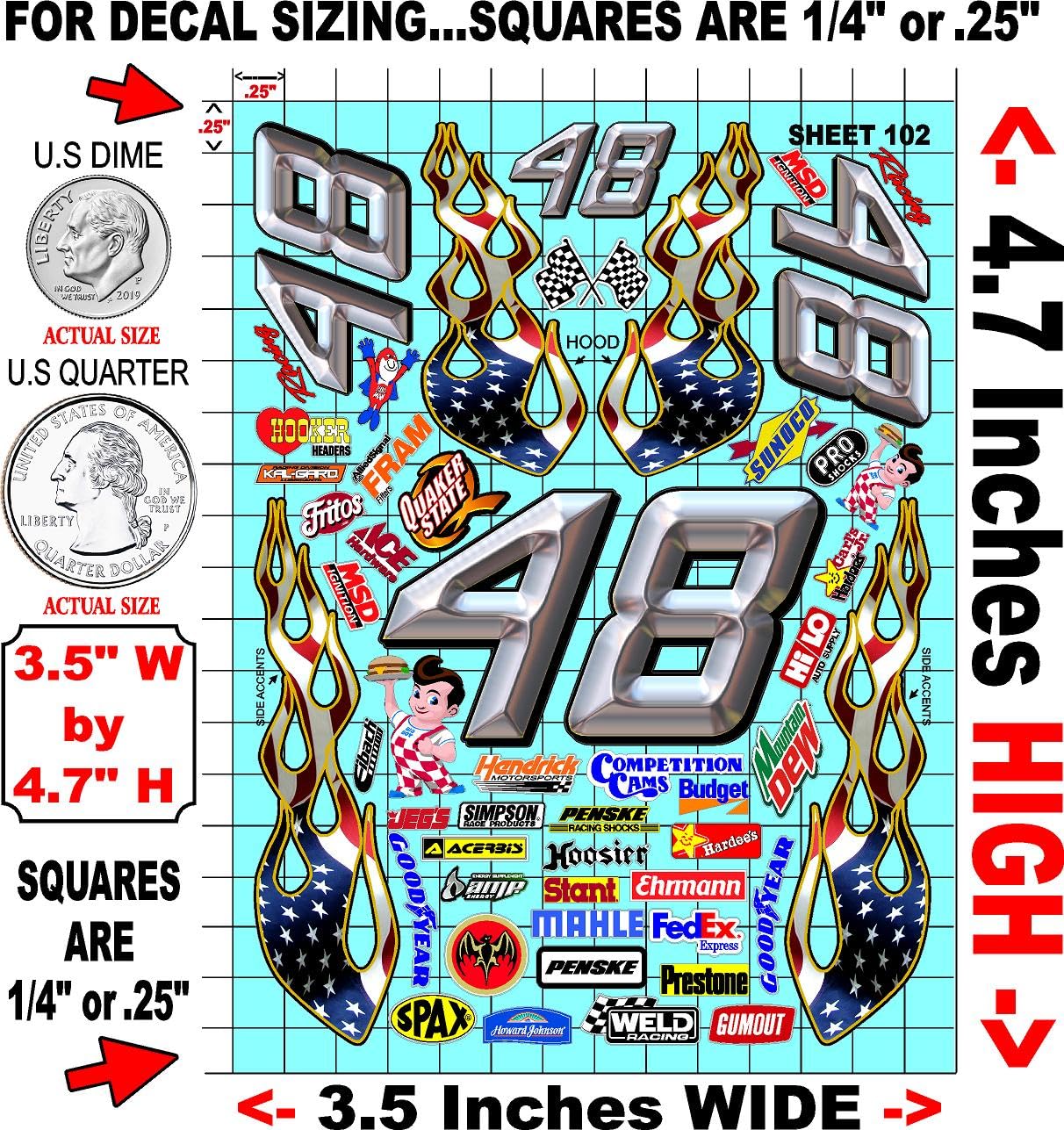 Generic Clear Vinyl 102 R/C Racing Sponsor Sticker Gang Sheet Good -1/24 � 1/16th Scale Model Decal Sticker Sheet Radio Control Lexan Body � Die-Cut to Shape - Peel & Stick � Water Slide