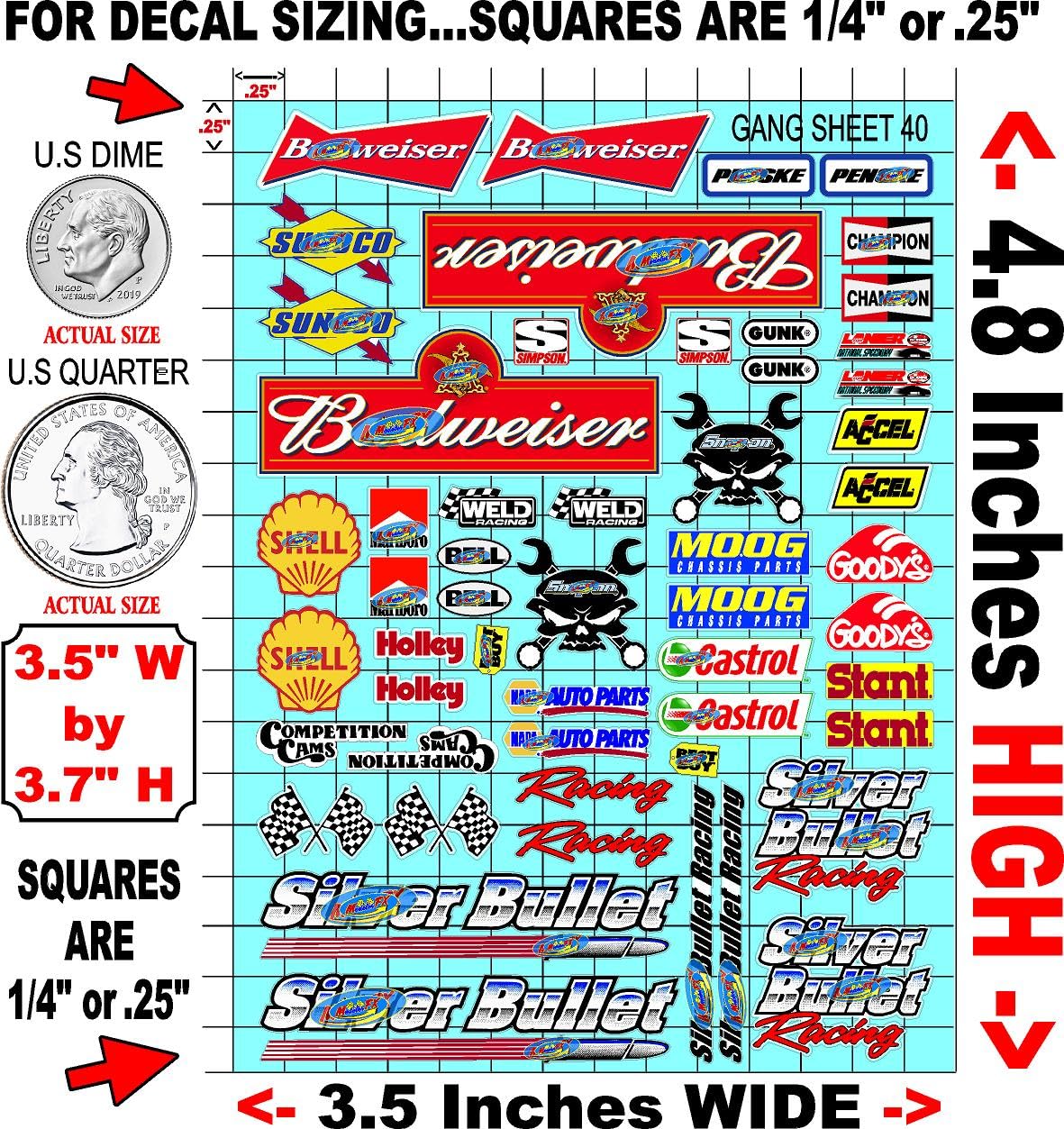 White Vinyl R/C Racing Sponsor Sticker Gang Sheet 40-1/24-1/16th Scale Model Decal Sticker Sheet Radio Control Lexan Body - Decorate Your R/c Cars, Boats, Trucks Scale Model � Die-Cut to Shape