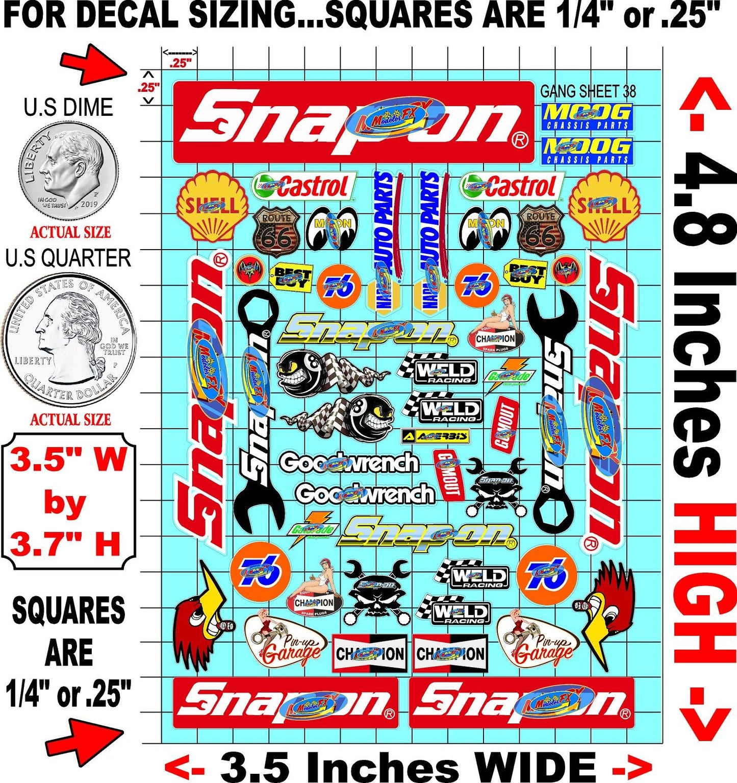Clear Vinyl R/C Racing Sponsor Sticker Gang Sheet 38 snap-1/24 � 1/16th Scale Model Decal Sticker Sheet Radio Control Lexan Body � Die-Cut to Shape - Peel & Stick � Water Slide