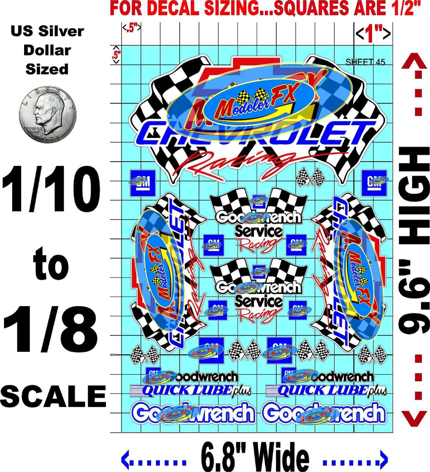 White Vinyl R/C Racing Sponsor Sticker Gang Sheet 45-1/8th � 1/10th Scale Model Decal Sticker Sheet R/C Lexan Body - Decorate Your R/c Cars, Boats, Truck Model � Die-Cut to Shape - Peel & Stick