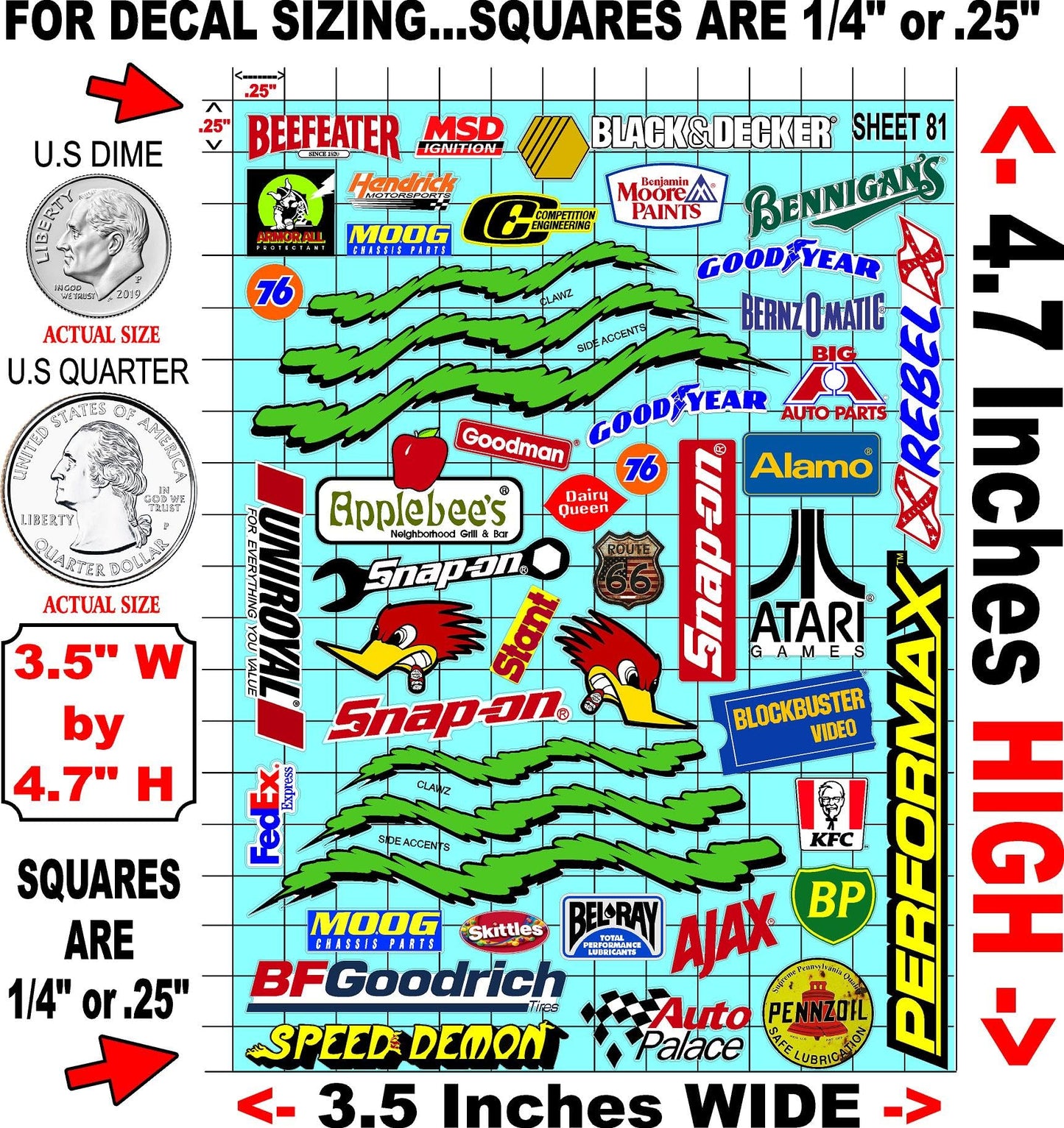 Clear Vinyl 81 R/C Racing Sponsor Sticker Gang Sheet Good -1/24 � 1/16th Scale Model Decal Sticker Sheet Radio Control Lexan Body � Die-Cut to Shape - Peel & Stick � Water Slide