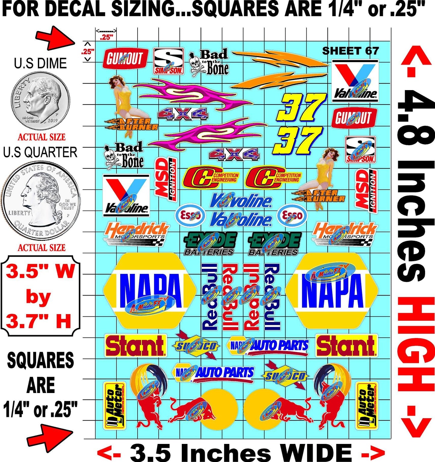 Clear Vinyl Sticker Variety Sheet 67-1/24th - 1/18th - 1/16 Scale White Vinyl R/C Model Decal Sticker Sheet Radio Control Lexan Body