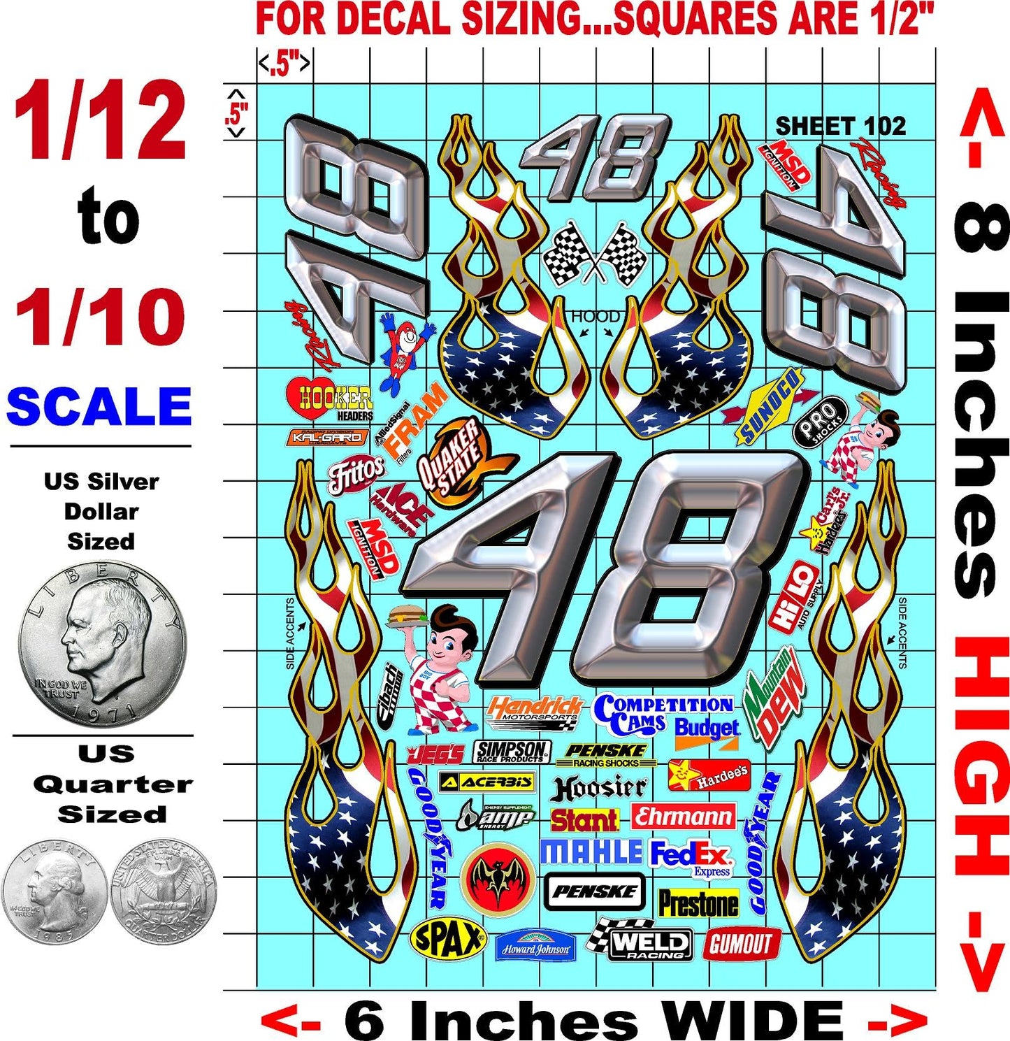 Generic Clear Vinyl Sticker Variety Sheet 102-1/12 to 1/10th Scale R/C Model Decal Sticker Sheet Radio Control Lexan Body