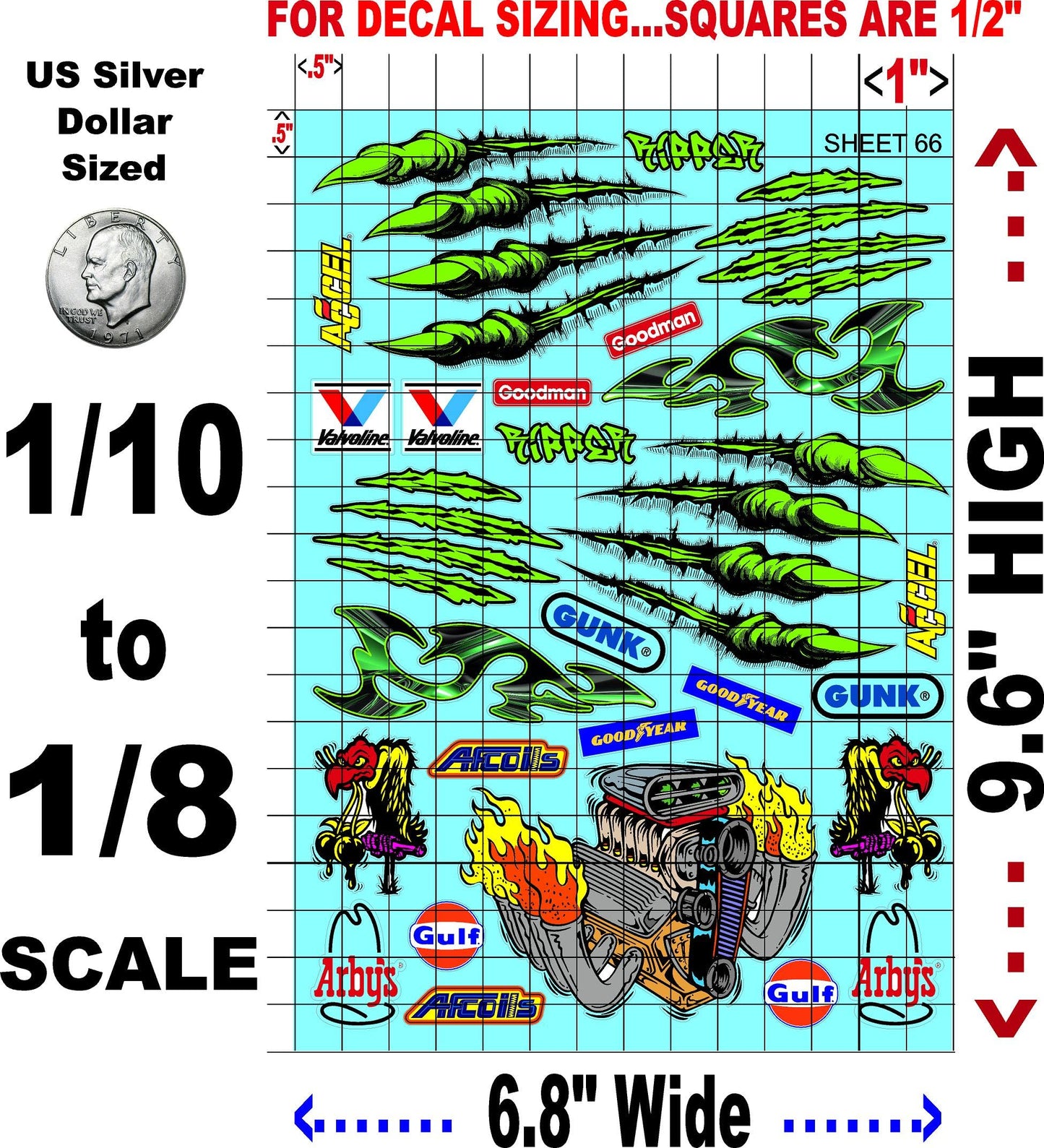 White Vinyl Sticker Sheet 66-CLAWZ-R/C Model Decal-1/8-1/10th Scale DIE-Cut-Peel Radio Control | Slot Cars l Lexan Body