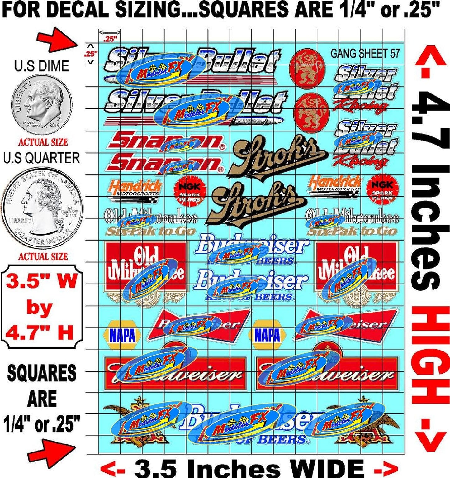 White Vinyl R/C Racing Sponsor Sticker Gang Sheet 57-1/24-1/16th Scale Model Decal Sticker Sheet Radio Control Lexan Body - Decorate Your R/c Cars, Boats, Trucks Scale Model - Peel & Stick