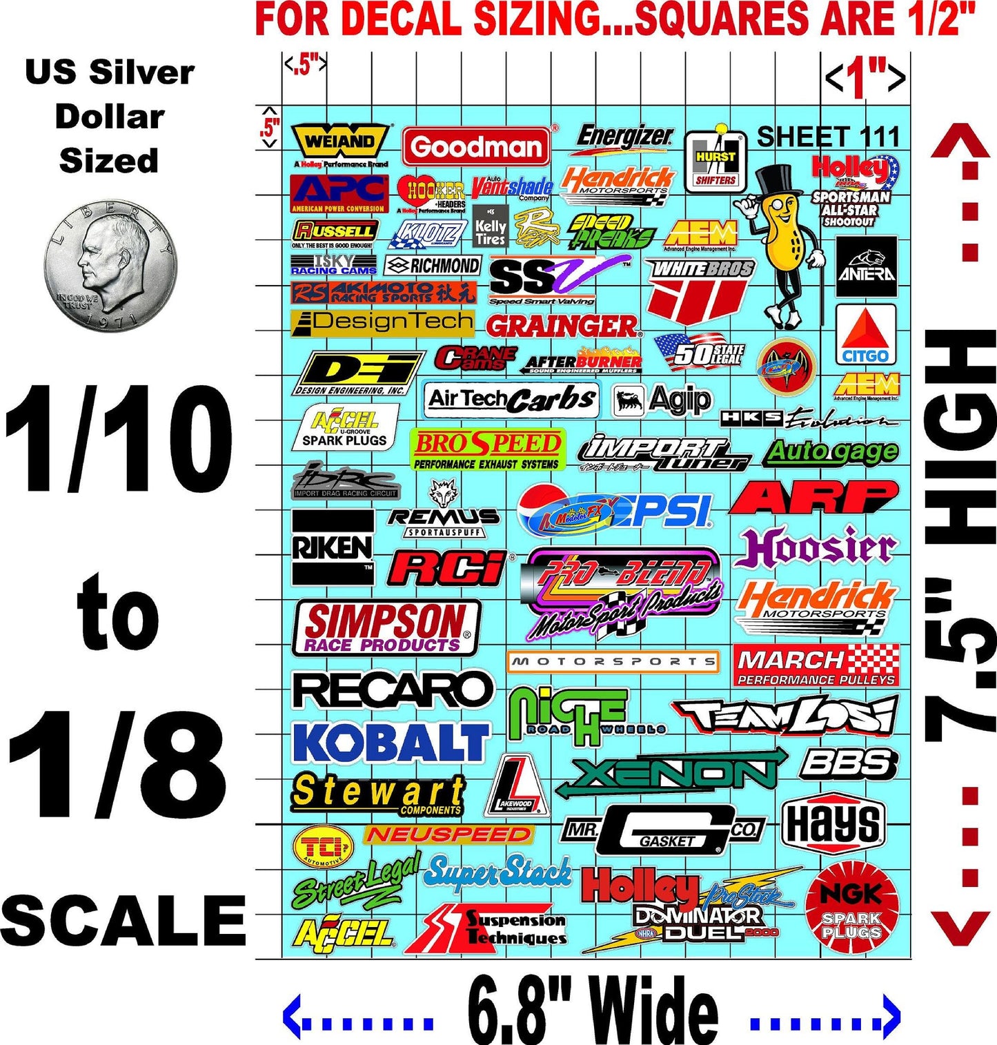 Clear Vinyl Sticker Sheet 111-1/10th - 1/8th Scale Large 6.8" x 9.2"h for Cars, Trucks, Boats Anywhere You can Imagine - Easy to Apply - R/C Model Decal Radio Control Lexan Body