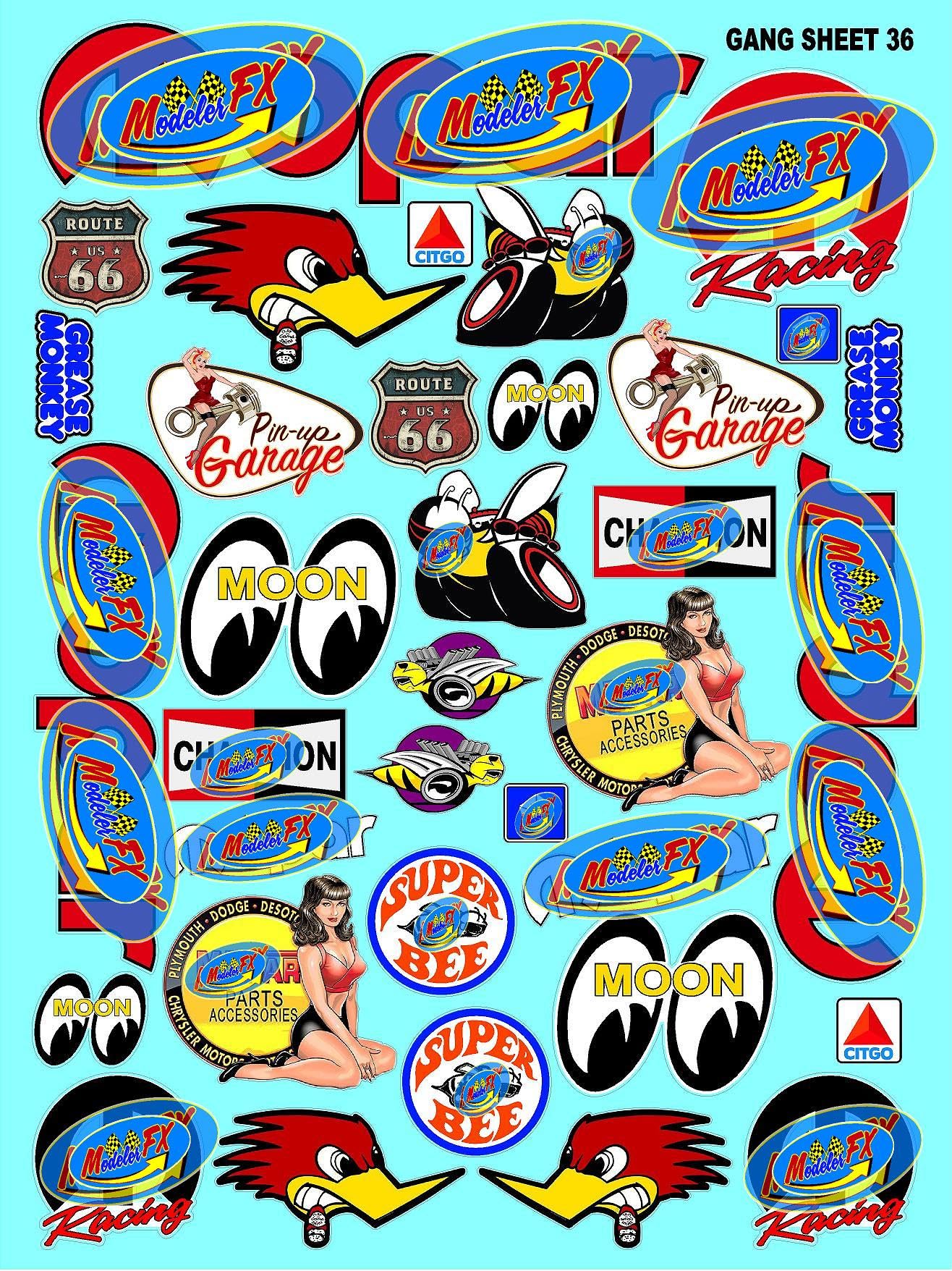 Route 66 - Super Bee - Sticker Gang Sheet 36 -White Vinyl 1/12 to 1/10 Scale White Vinyl R/C Model Decal Sticker Sheet Radio Control Lexan Body