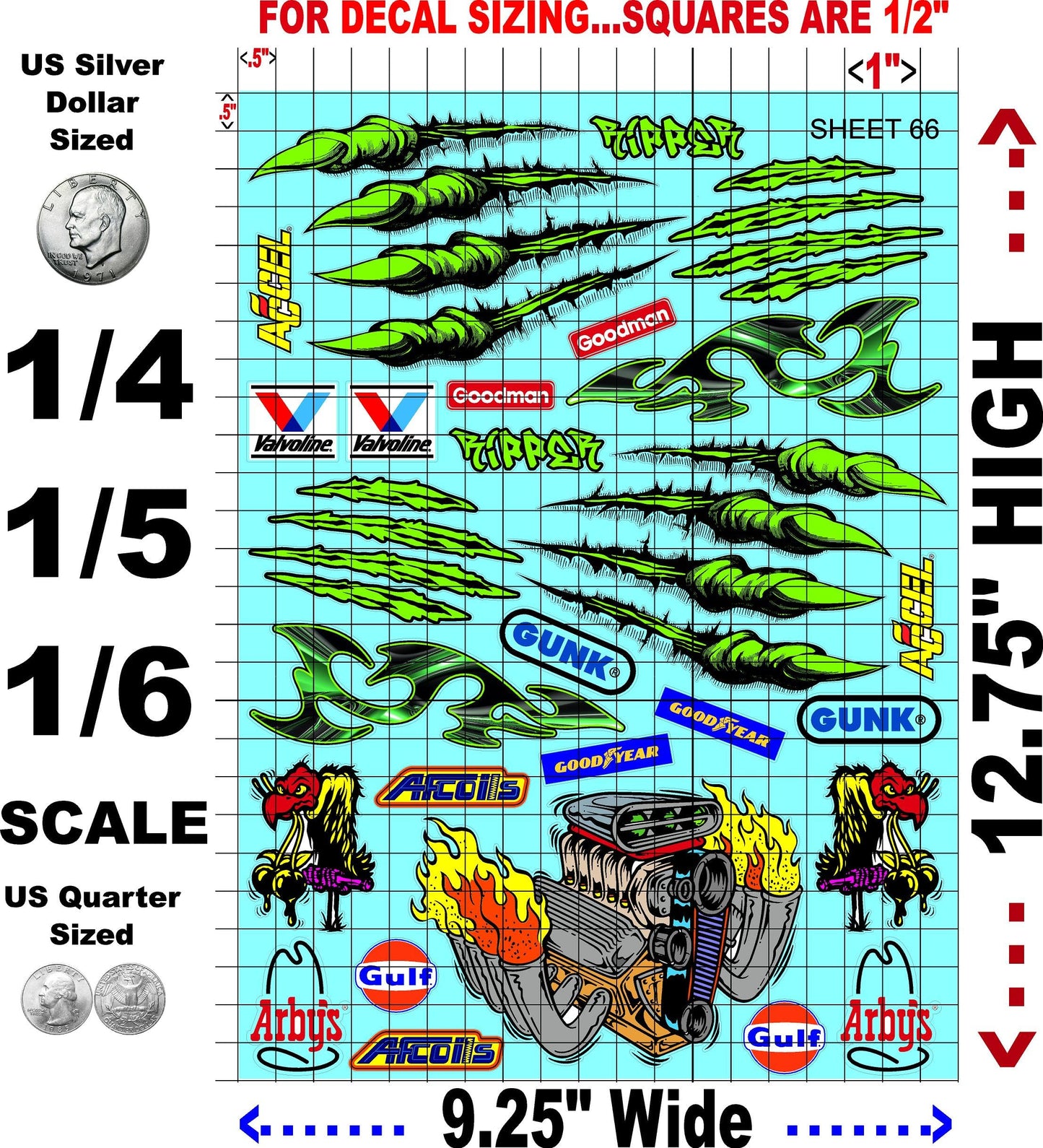 Clear Sheet 66 Vinyl R/C Racing Sponsor Sticker Gang Sheet Wrench -1/4-1/5 � 1/6th Scale Model Decal Sticker Sheet Radio Control Lexan Body � Die-Cut to Shape - Peel & Stick � Water Slide - Car