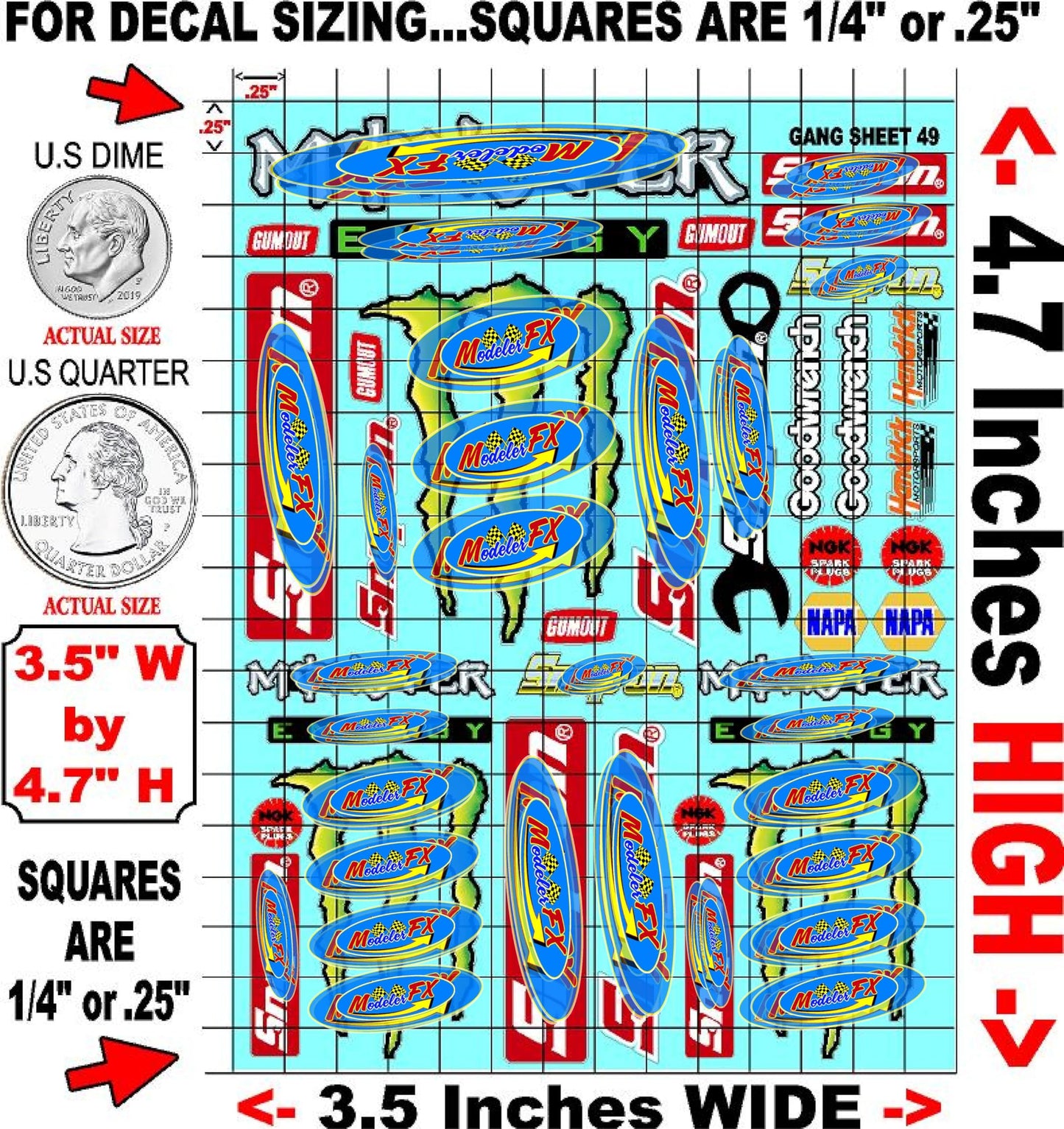 White Vinyl R/C Racing Sponsor Sticker Gang Sheet 49-1/24-1/16th Scale Model Decal Sticker Sheet Radio Control Lexan Body - Decorate Your R/c Cars, Boats, Trucks Scale Model - Peel & Stick