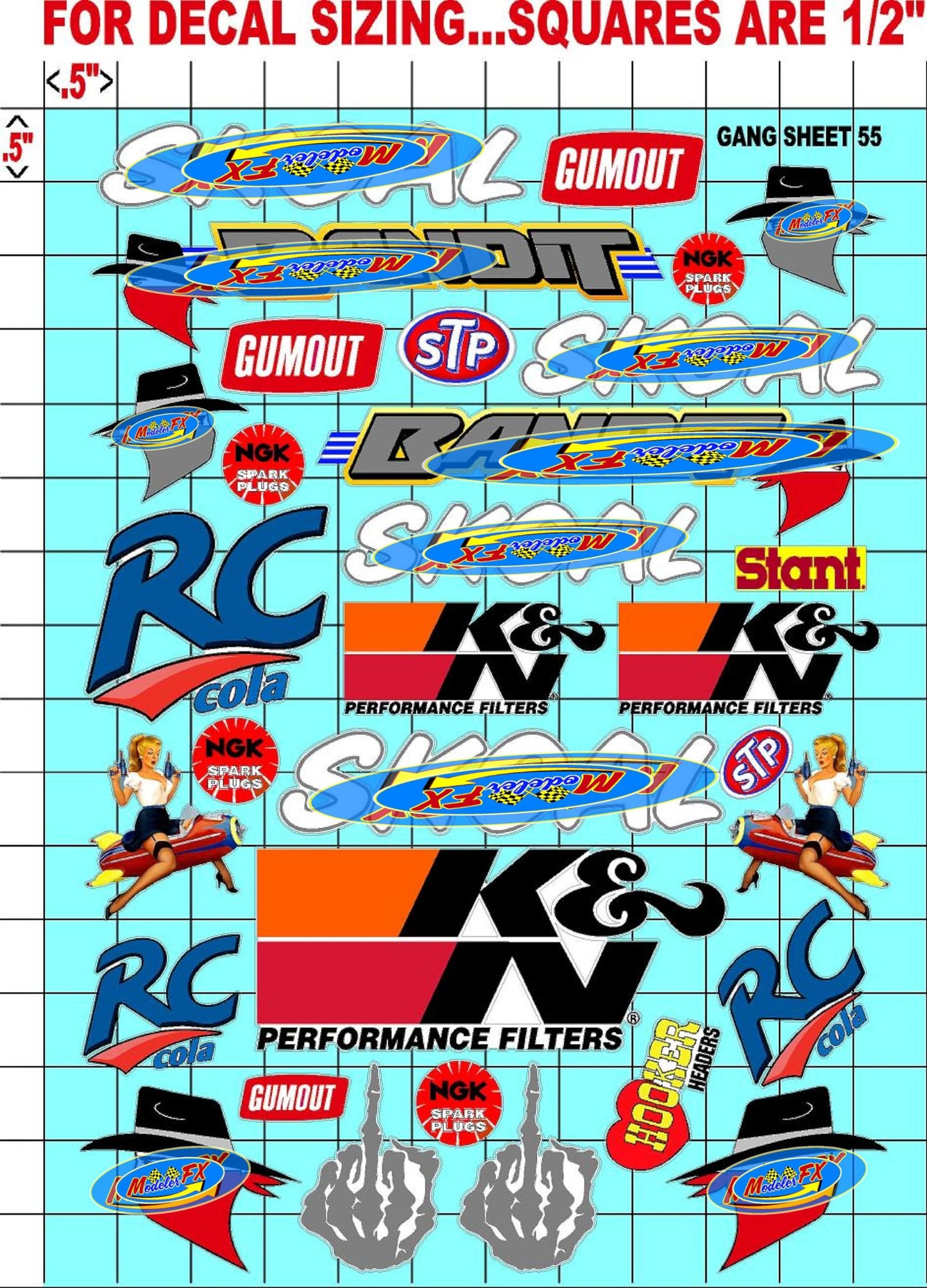 Clear Vinyl Sticker Gang Sheet 55 Bandit Racing Sponsor Lexan Body Car Fits 1/10-1/12 Scale DIE Cut- R/C Model Decal Stickers | Radio Control | Slot Cars | U/V Printed