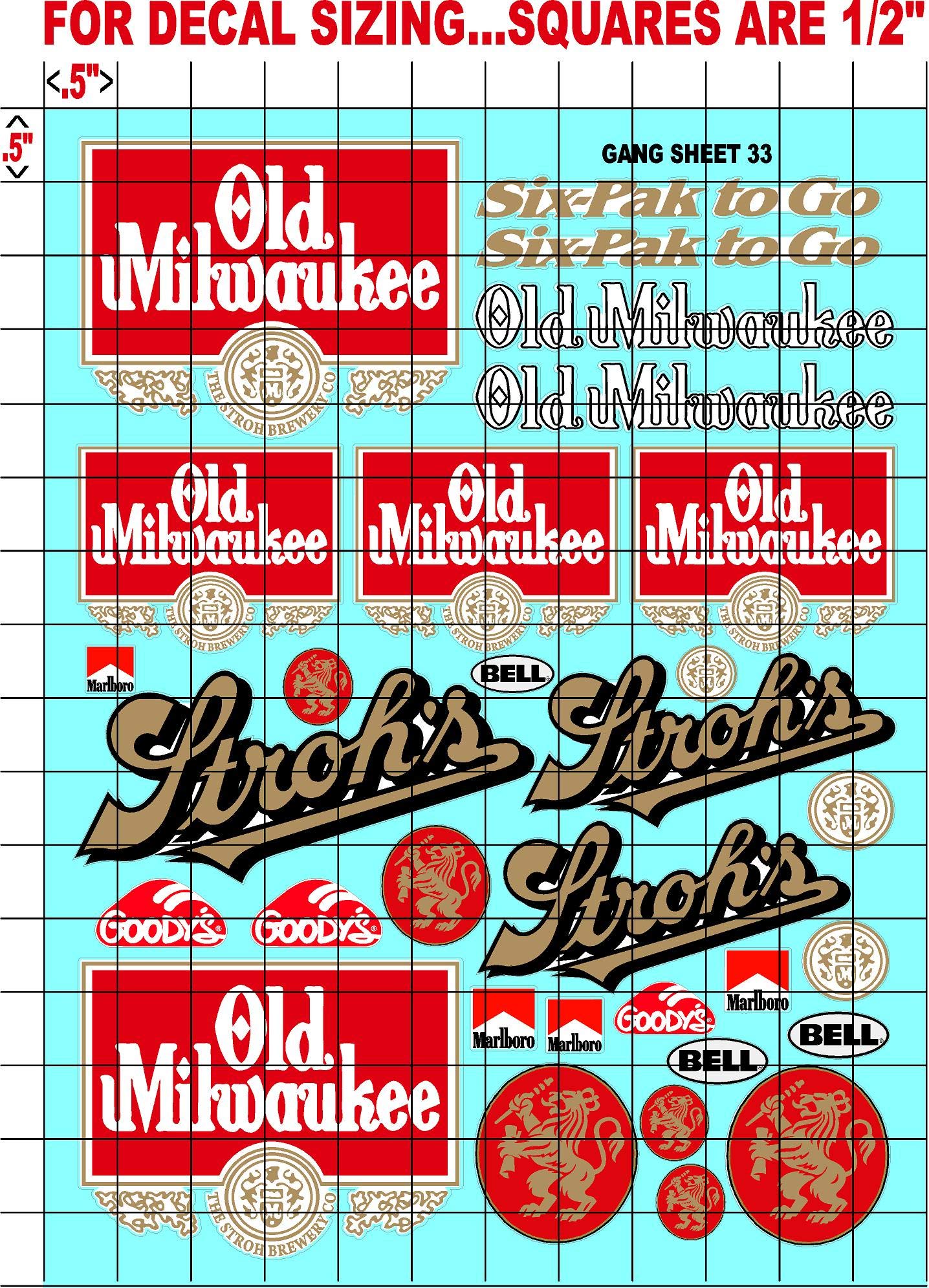 GOODYS - Bell Sticker Gang Sheet 33-1/10 Scale White Vinyl R/C Model Decal Sticker Sheet Radio Control Lexan Body - Decorate Your R/c Cars, Boats, Trucks Along with Any Other Scale Model Kit.