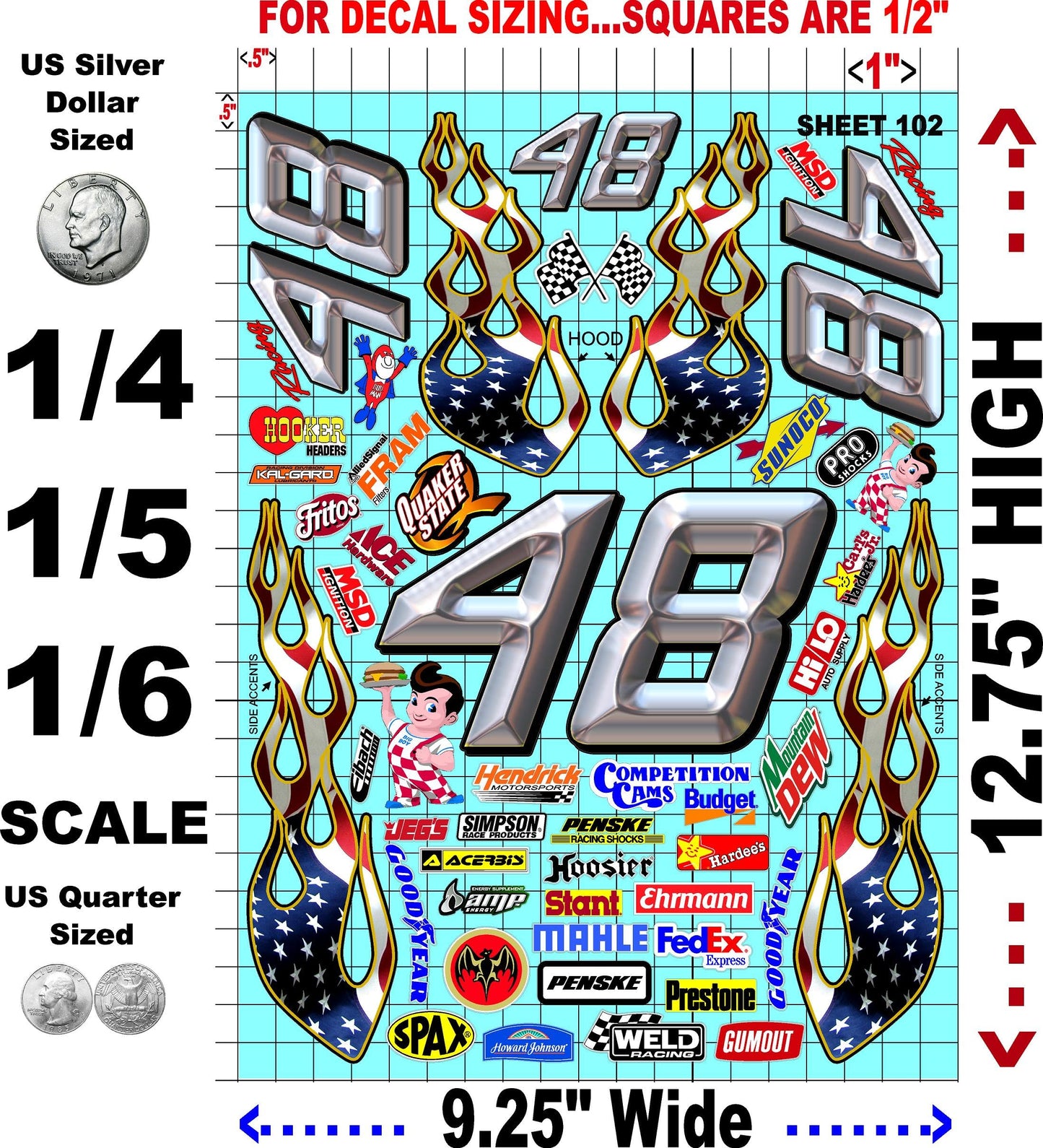 White Vinyl R/C Racing Sponsor Sticker Gang Sheet 102-1/4-1/5 � 1/6th Scale Model Decal Sticker Sheet Radio Control Lexan Body � Die-Cut to Shape - Peel & Stick � Water Slide 80's