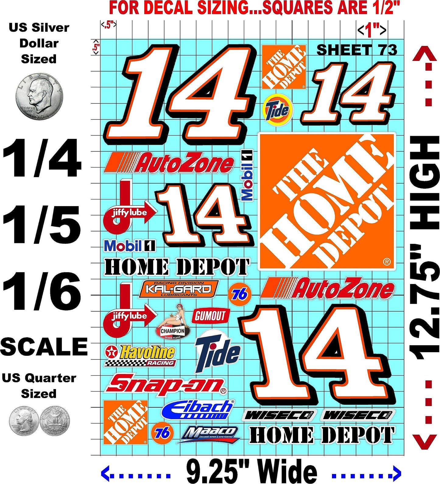 Clear Sheet 73 Vinyl R/C Racing Sponsor Sticker Gang Sheet Wrench -1/4-1/5 � 1/6th Scale Model Decal Sticker Sheet Radio Control Lexan Body � Die-Cut to Shape - Peel & Stick � Water Slide - Car