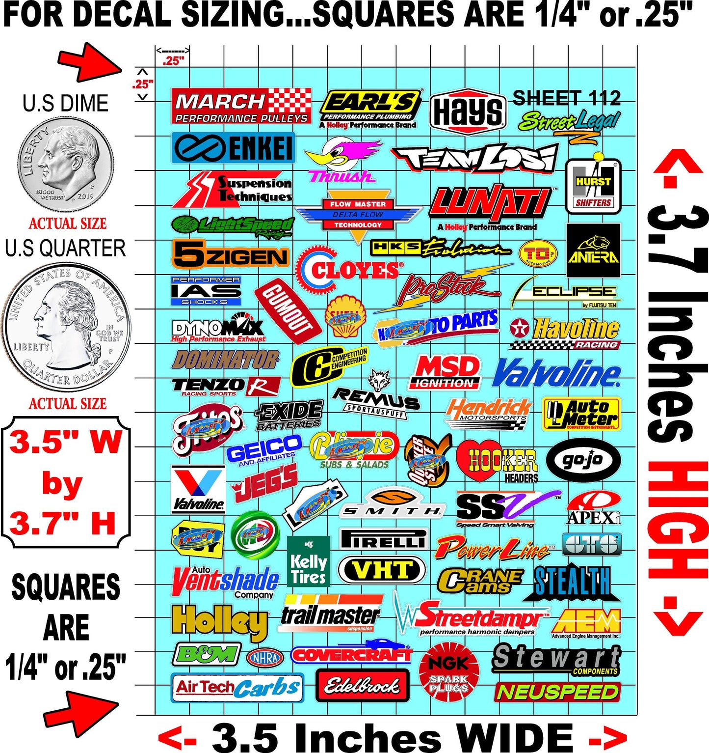 Clear Matte Vinyl Sheet 112 Variety R/C Racing Sponsor Sticker Gang Sheet -1/24 � 1/16th Scale Model Decal Sticker Sheet Radio Control Lexan Body � Die-Cut to Shape - Peel & Stick � Water Slide