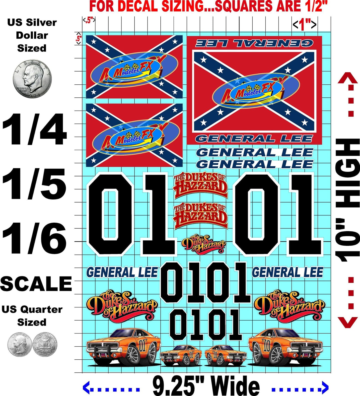 Clear Matte Vinyl Dukes Sheet of Hazzard Vinyl R/C Racing Sponsor Sticker Gang Sheet-1/4-1/5-1/6th Scale Decal Sticker Radio Control Lexan Body�Die-Cut to Shape-Peel & Stick�Water Slide