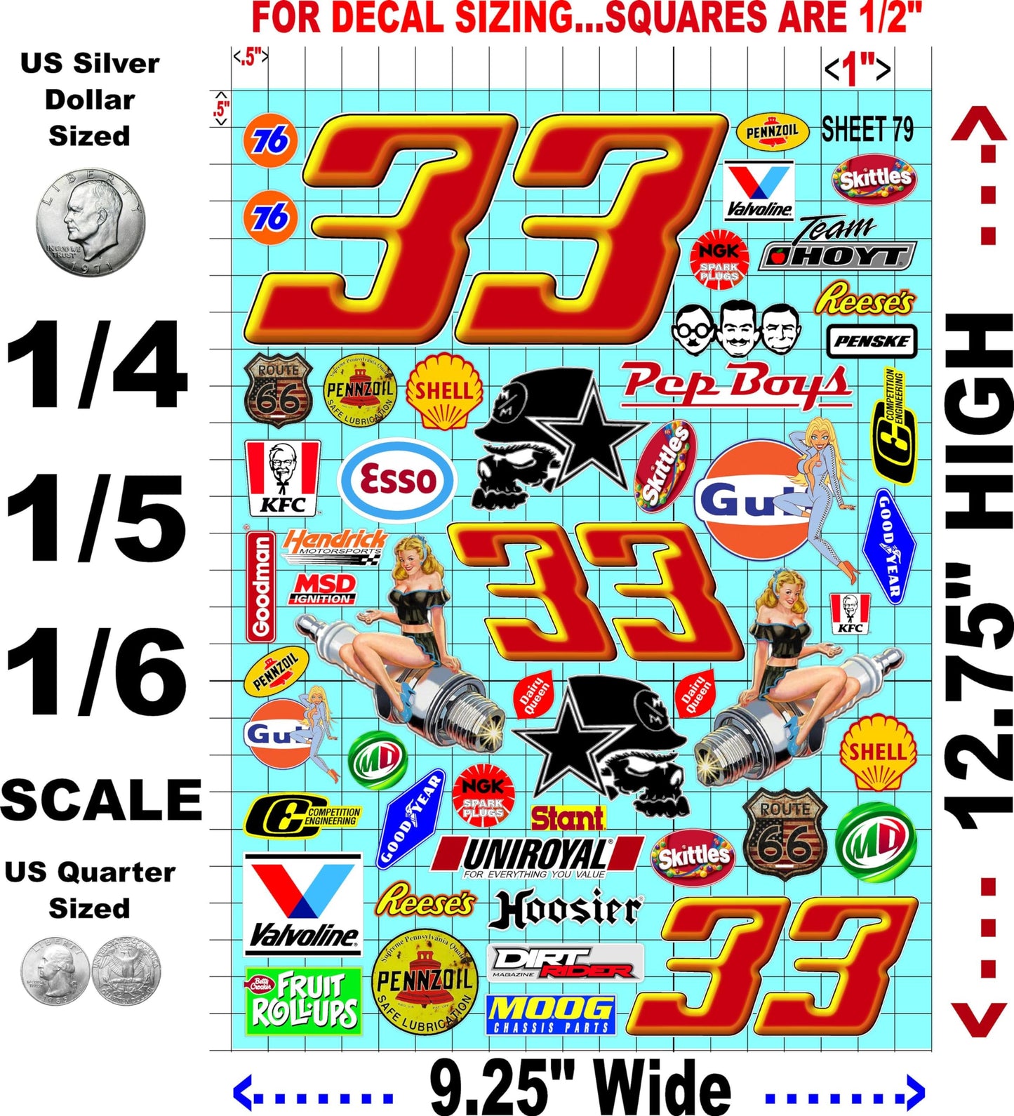 White Vinyl Sheet 79 R/C Racing Sponsor Sticker Gang Sheet Wrench -1/4-1/5 � 1/6th Scale Model Decal Sticker Sheet Radio Control Lexan Body � Die-Cut to Shape - Peel & Stick � Water Slide - Car