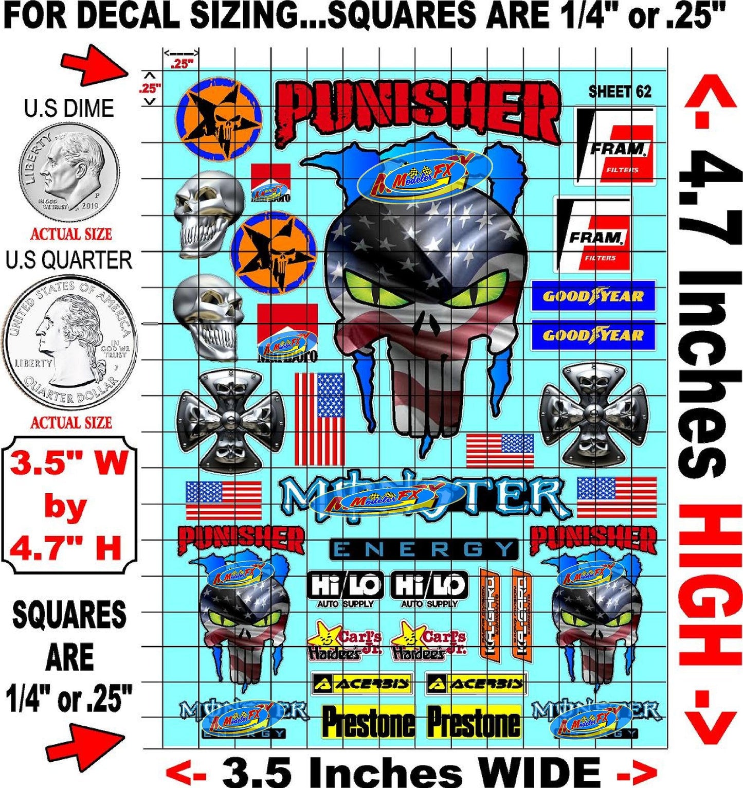 Clear Vinyl R/C Racing Sponsor Sticker Gang Sheet 62-1/24 � 1/16th Scale Model Decal Sticker Sheet Radio Control Lexan Body � Die-Cut to Shape - Peel & Stick � Water Slide