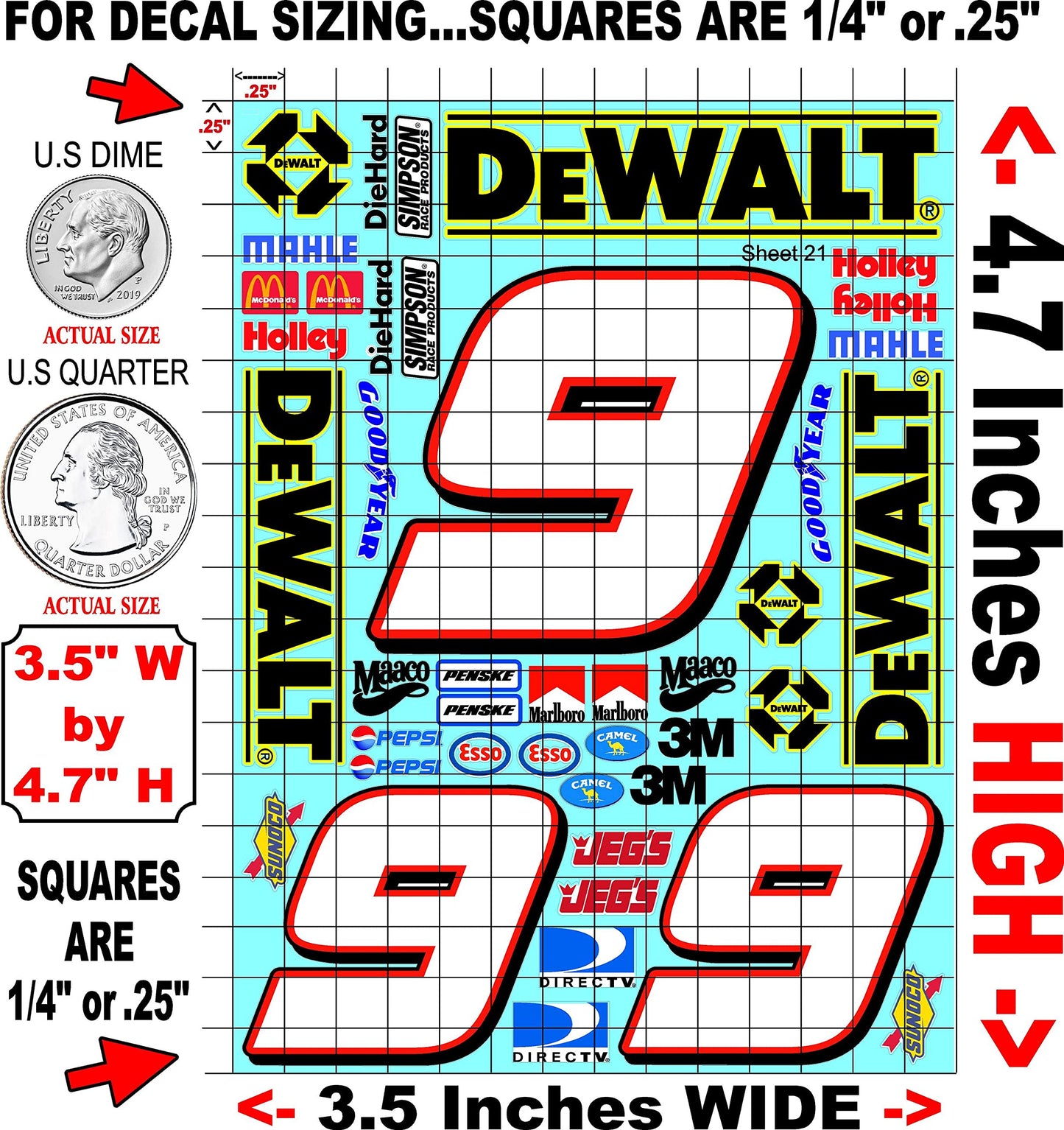 Clear Vinyl R/C Racing Sponsor Sticker Gang Sheet 2-1/24 � 1/16th Scale Model Decal Sticker Sheet Radio Control Lexan Body � Die-Cut to Shape - Peel & Stick � Water Slide