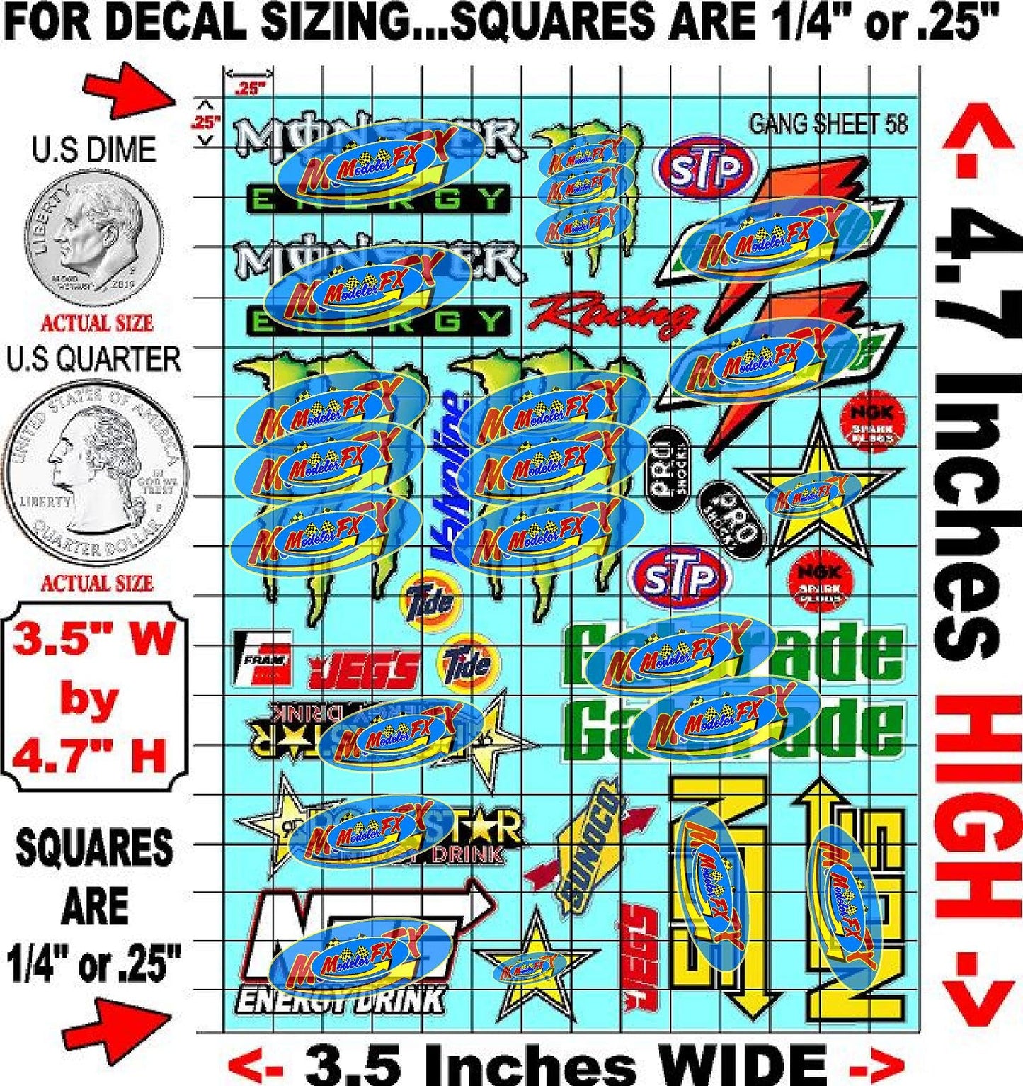 Clear Vinyl R/C Racing Sponsor Sticker Gang Sheet 58-1/24-1/16th Scale Model Decal Sticker Sheet Radio Control Lexan Body - Decorate Your R/c Cars, Boats, Trucks Scale Model - Peel & Stick