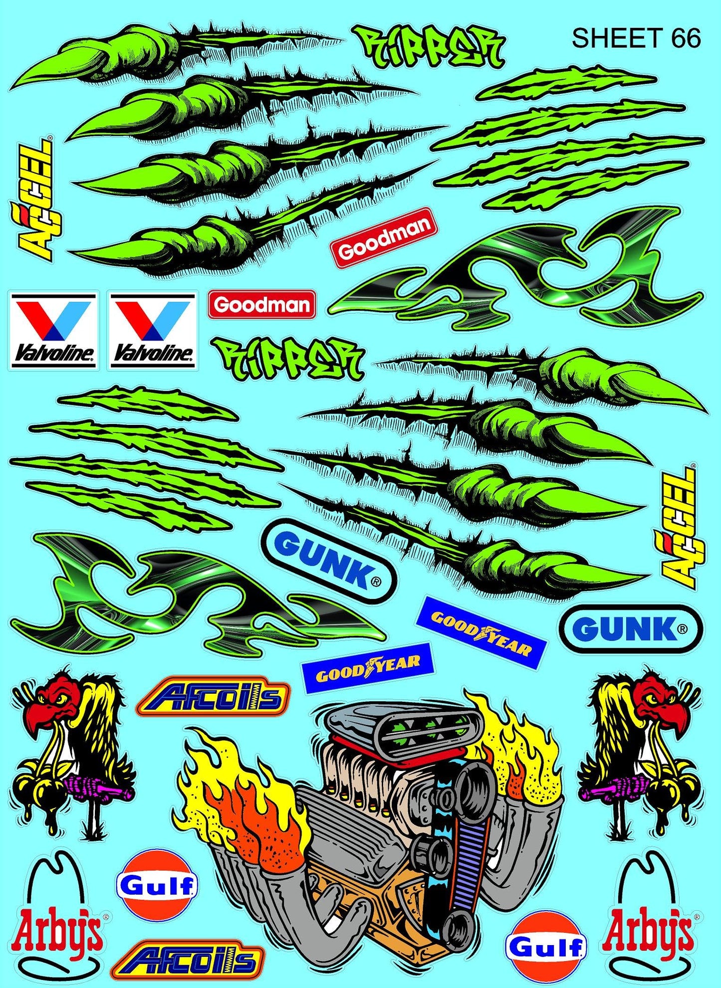 Clear Sheet 66 Vinyl R/C Racing Sponsor Sticker Gang Sheet Wrench -1/4-1/5 � 1/6th Scale Model Decal Sticker Sheet Radio Control Lexan Body � Die-Cut to Shape - Peel & Stick � Water Slide - Car