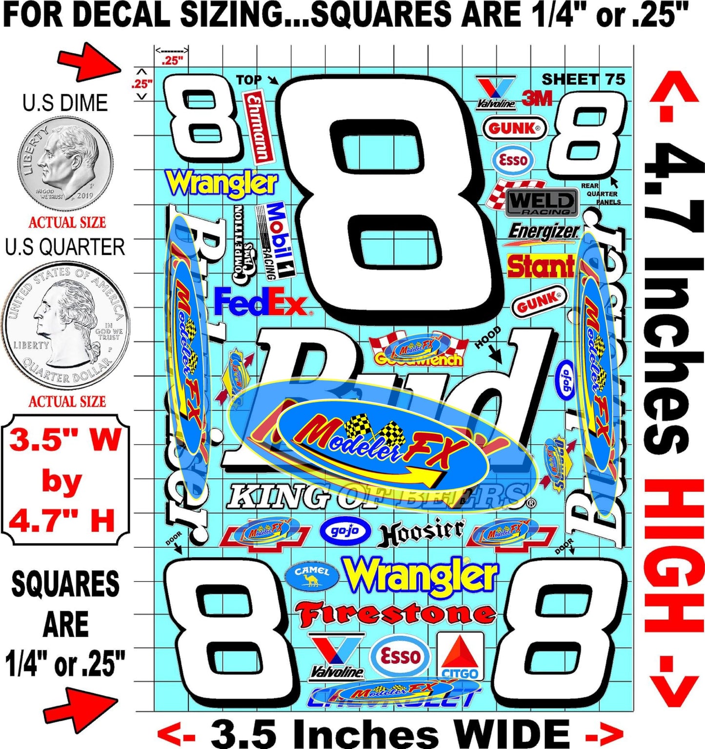Clear Vinyl 75 R/C Racing Sponsor Sticker Gang Sheet Good -1/24 � 1/16th Scale Model Decal Sticker Sheet Radio Control Lexan Body � Die-Cut to Shape - Peel & Stick � Water Slide