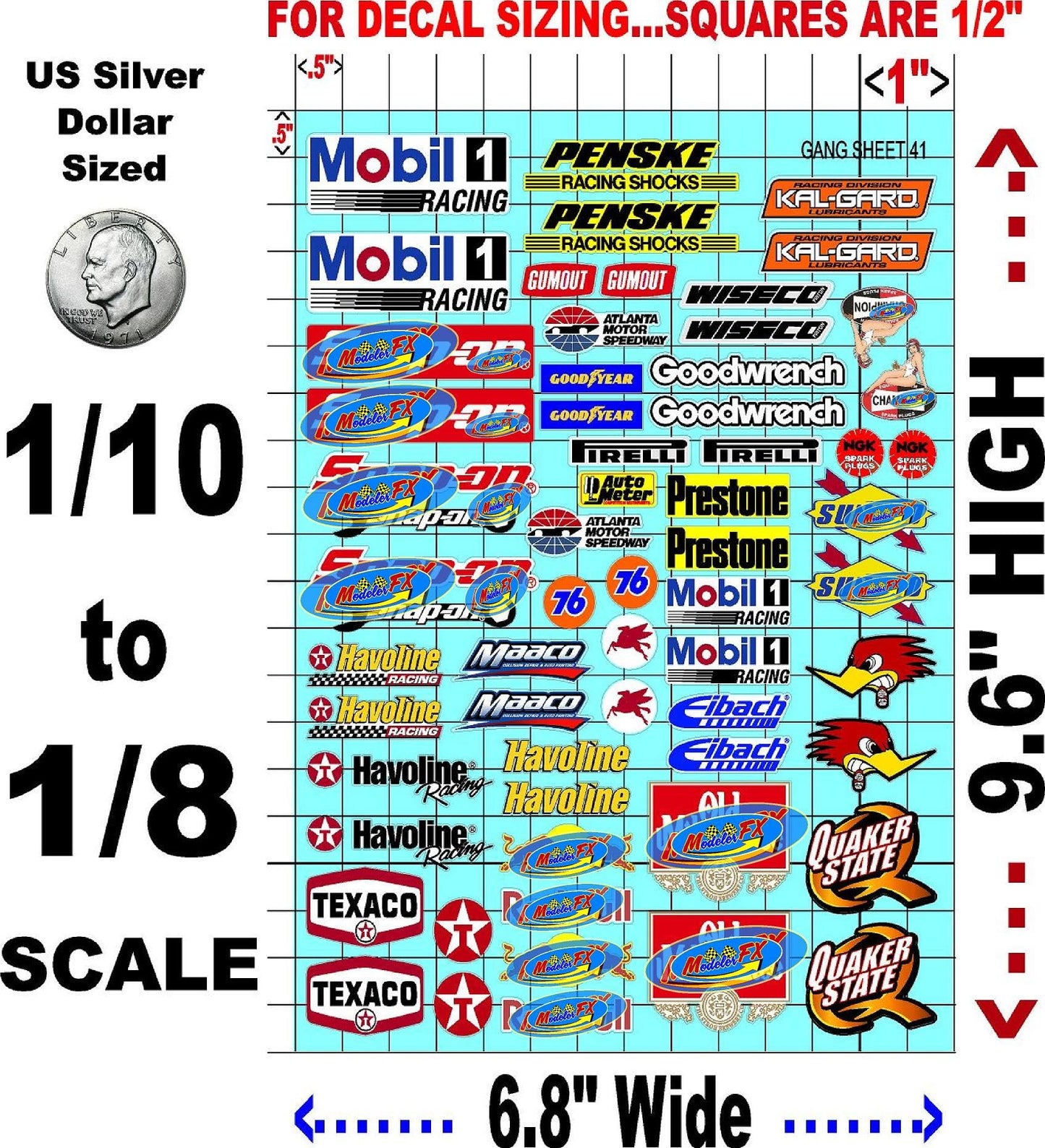 White Vinyl R/C Racing Sponsor Sticker Gang Sheet 41-1/8th � 1/10th Scale Model Decal Sticker Sheet R/C Lexan Body - Decorate Your R/c Cars, Boats, Truck Model � Die-Cut to Shape - Peel & Stick