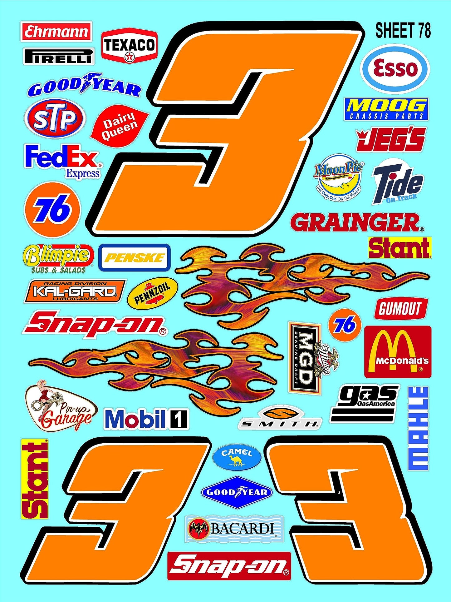 White Vinyl Sticker Variety Sheet 78-1/10th - 1/8th Scale Large 6.8" x 9.2"h Vinyl R/C Model Decal Sticker Sheet Radio Control Lexan Body