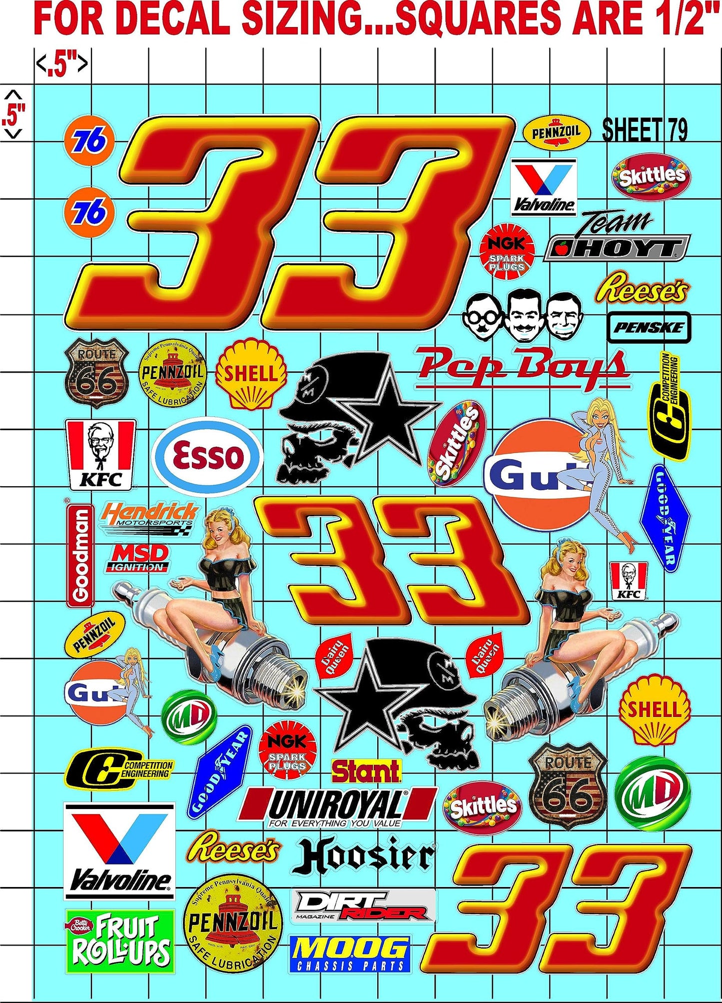 Clear Vinyl Sticker Variety Sheet 79-1/12 to 1/10th Scale R/C Model Decal Sticker Sheet Radio Control Lexan Body