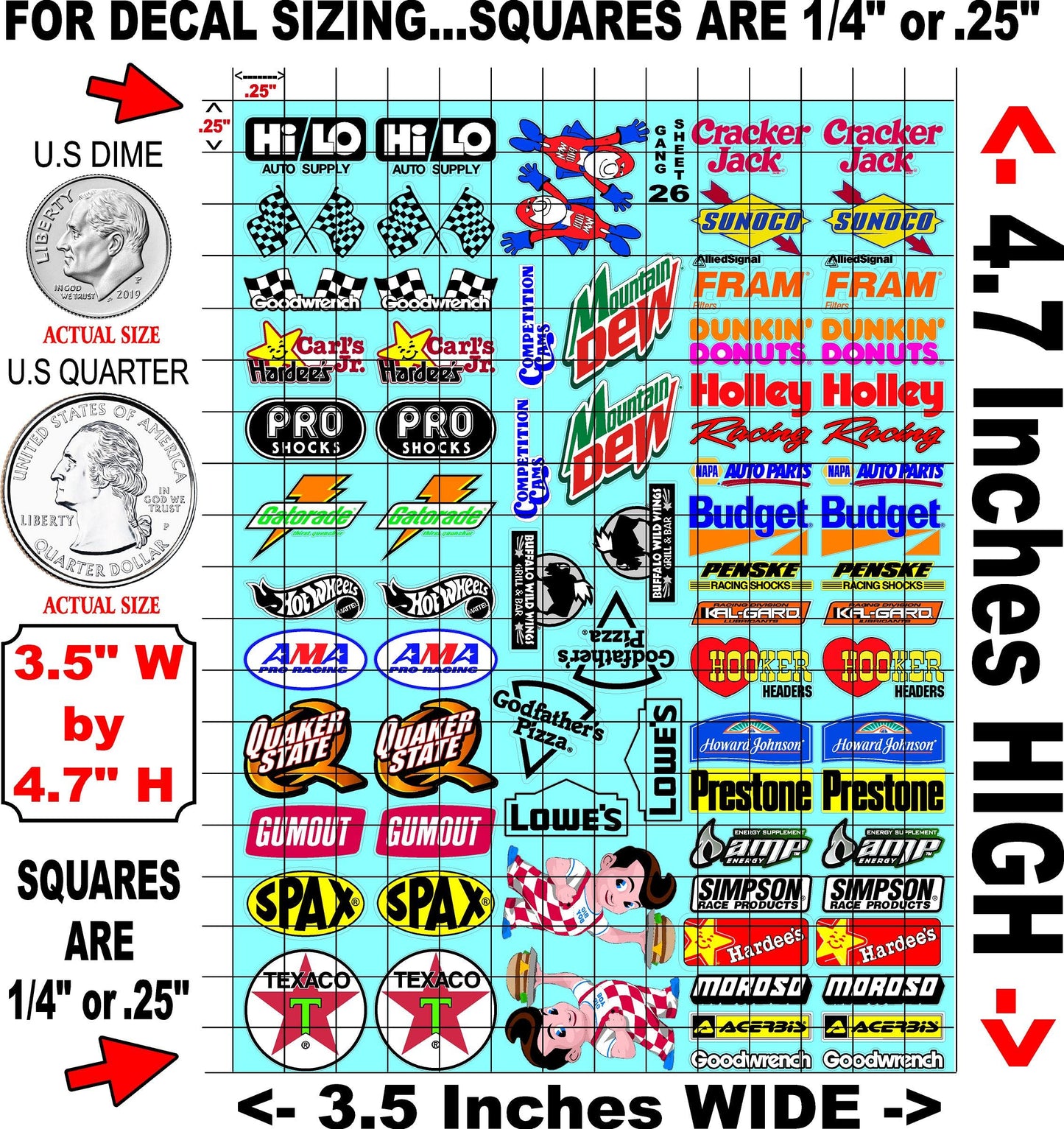 Clear Vinyl R/C Racing Sponsor Sticker Gang Sheet 26-1/24 – 1/16th Scale Model Decal Sticker Sheet Radio Control Lexan Body – Die-Cut to Shape - Peel & Stick – Water Slide