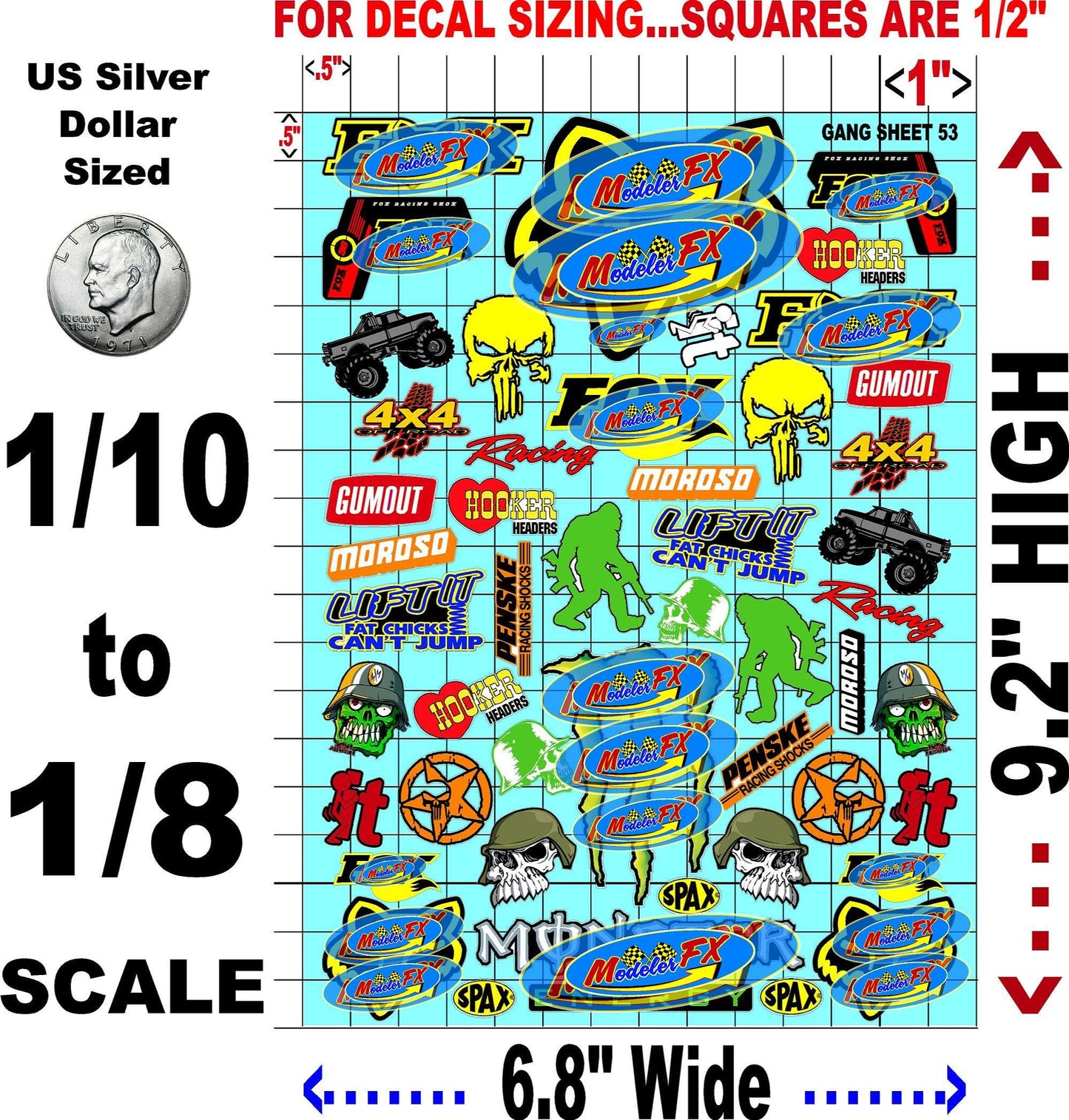 White Vinyl R/C Racing Sponsor Sticker Gang Sheet 53-1/8th � 1/10th Scale Model Decal Sticker Sheet R/C Lexan Body - Decorate Your R/c Cars, Boats, Truck Model � Die-Cut to Shape - Peel & Stick