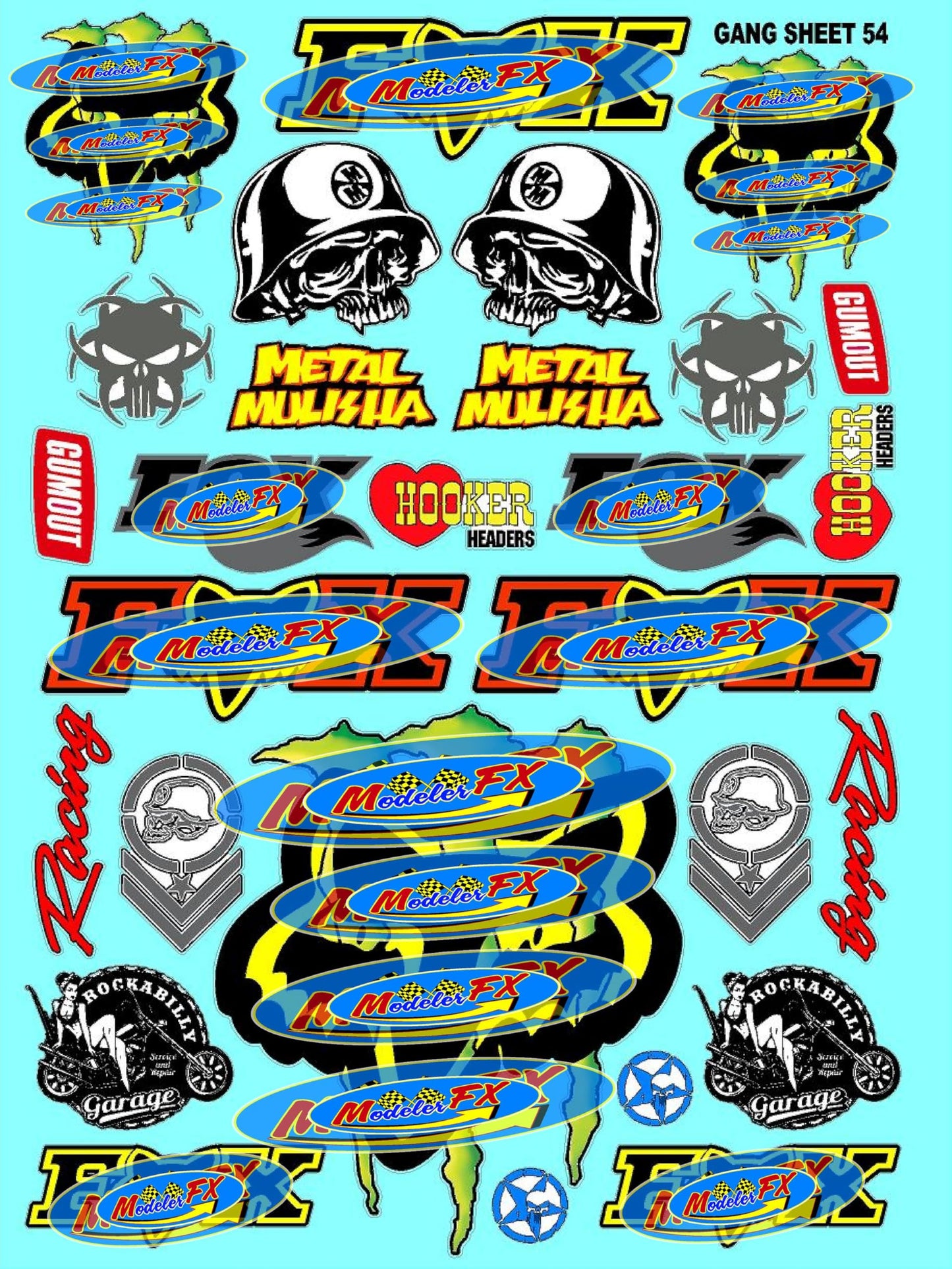 White Vinyl Sticker Sheet 54a Variety - 1/12 to 1/10th Scale R/C Model Decal Sticker Sheet Radio Control Lexan Body