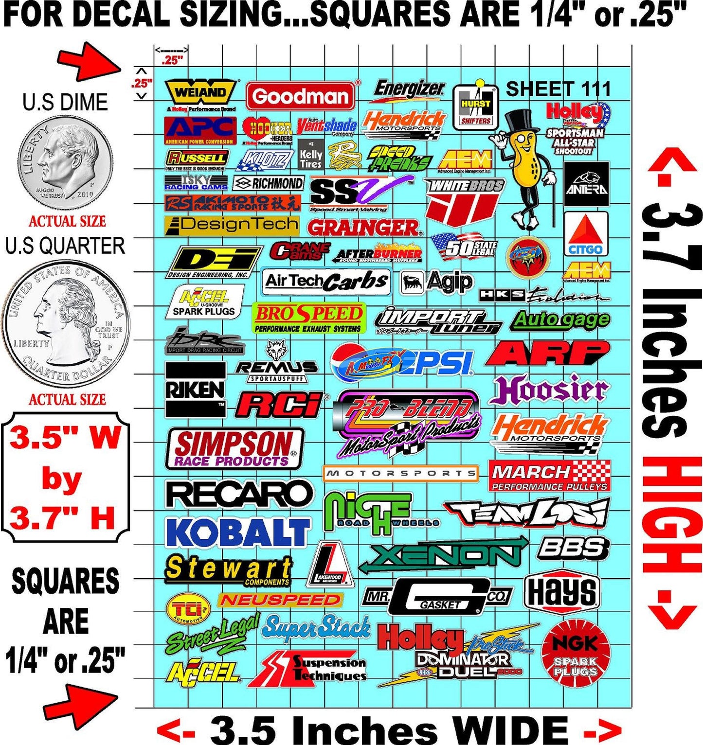 Clear Vinyl Sheet 111 Variety R/C Racing Sponsor Sticker Gang Sheet -1/24 � 1/16th Scale Model Decal Sticker Sheet Radio Control Lexan Body � Die-Cut to Shape - Peel & Stick � Water Slide